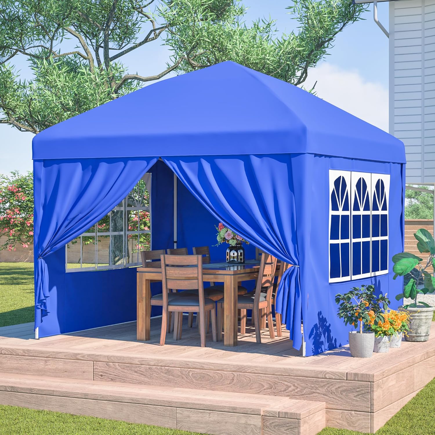 Sonnenschutz Überdachung Terrasse Garten Pavillon 3x3m wasserdicht stabil Winterfest mit 4 Seitenwänden höhenverstellbar Faltpavillon für Camping Party & Hochzeit inkl. Sandsäcke & Abspannseile