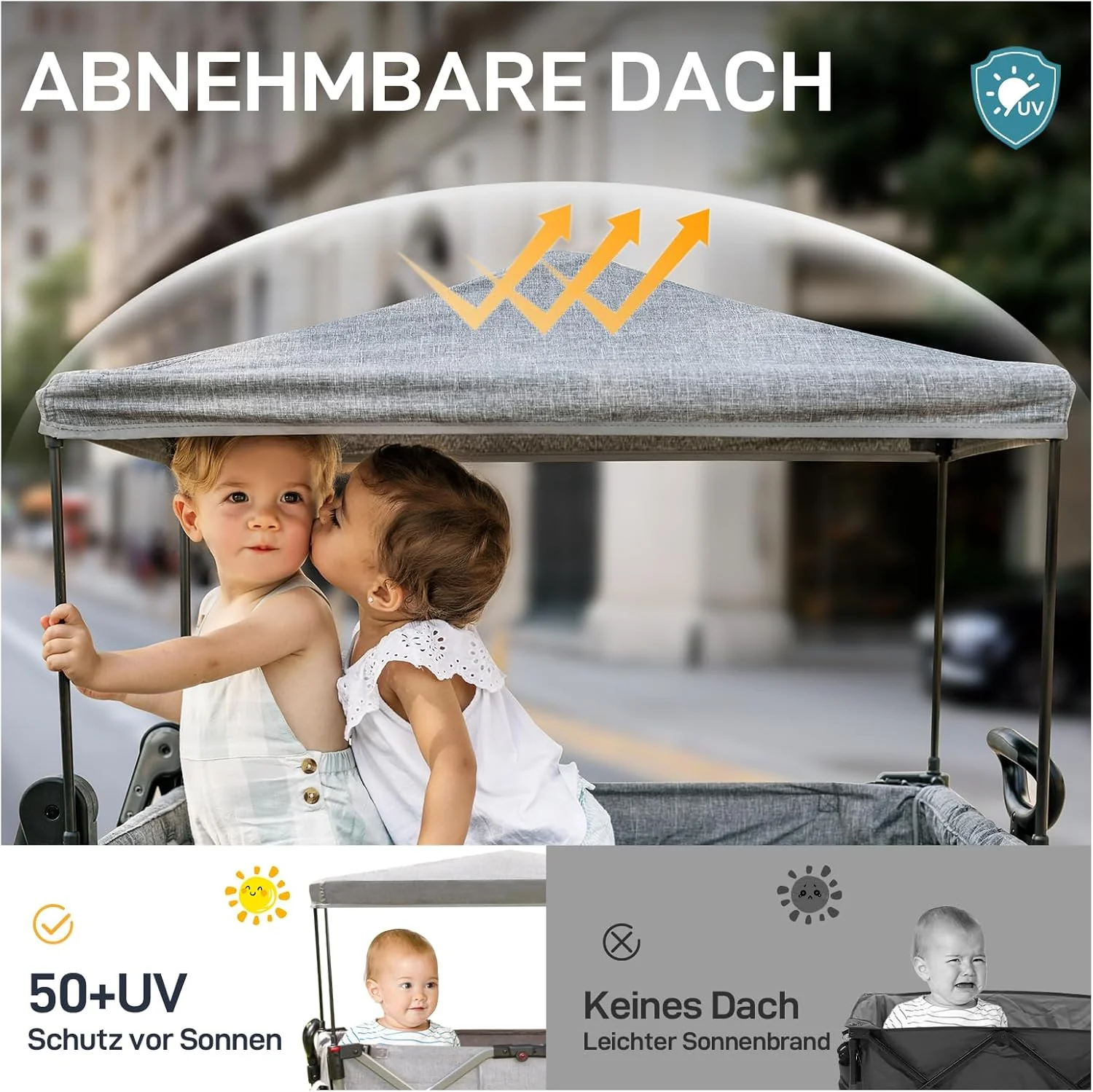 EVER ADVANCED Bolderkar voor 2 kinderen Opvouwbaar met dak, kinderwagen 2x5-punts veiligheidsgordel met luiertas, bolderkar met zitje, handwagen transportwagen, trekken & duwen, voetrem