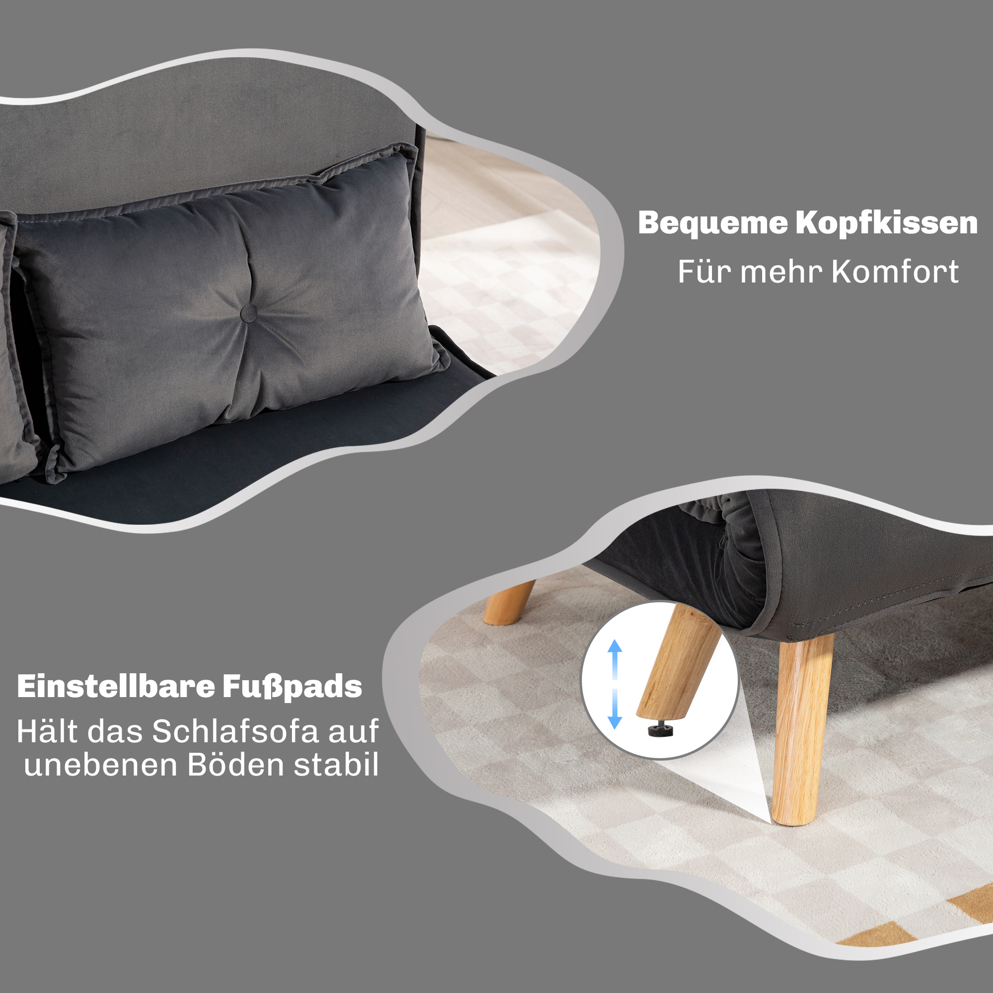 2-zits slaapbank, bedbank, om te bouwen bank met verstelbare rugleuning, stofbekleding, metalen frame, Grijs