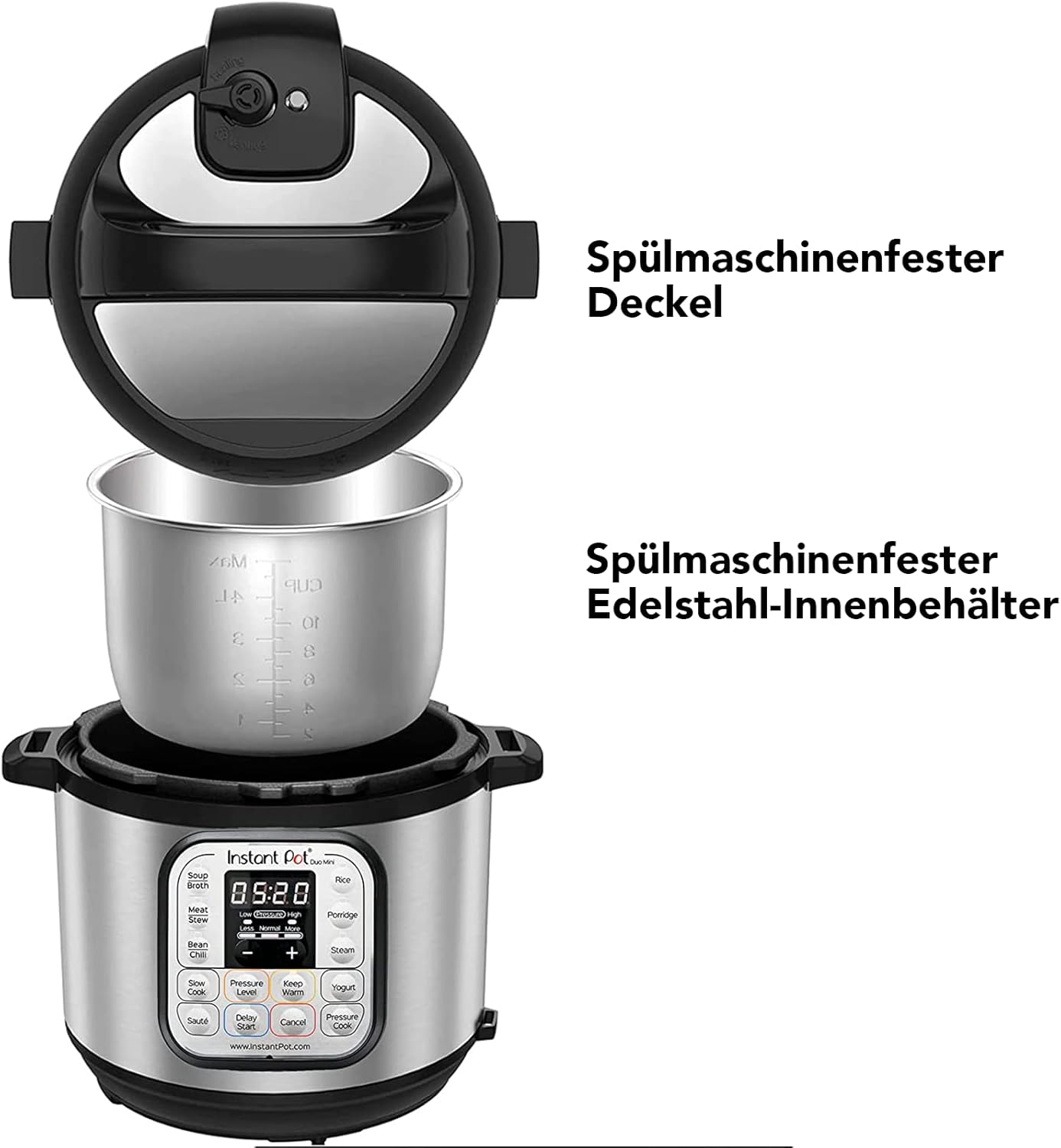 Instant Pot Pro 10-in-1-Elektro-Multikocher 1200 W, 5,7 L – Schnellkochtopf, Schongarer, Reiskocher, Dampfgarer, Sautierpfanne, Sterilisator, Joghurtbereiter, Sous Vide Gert – Schwarzer Edelstahl