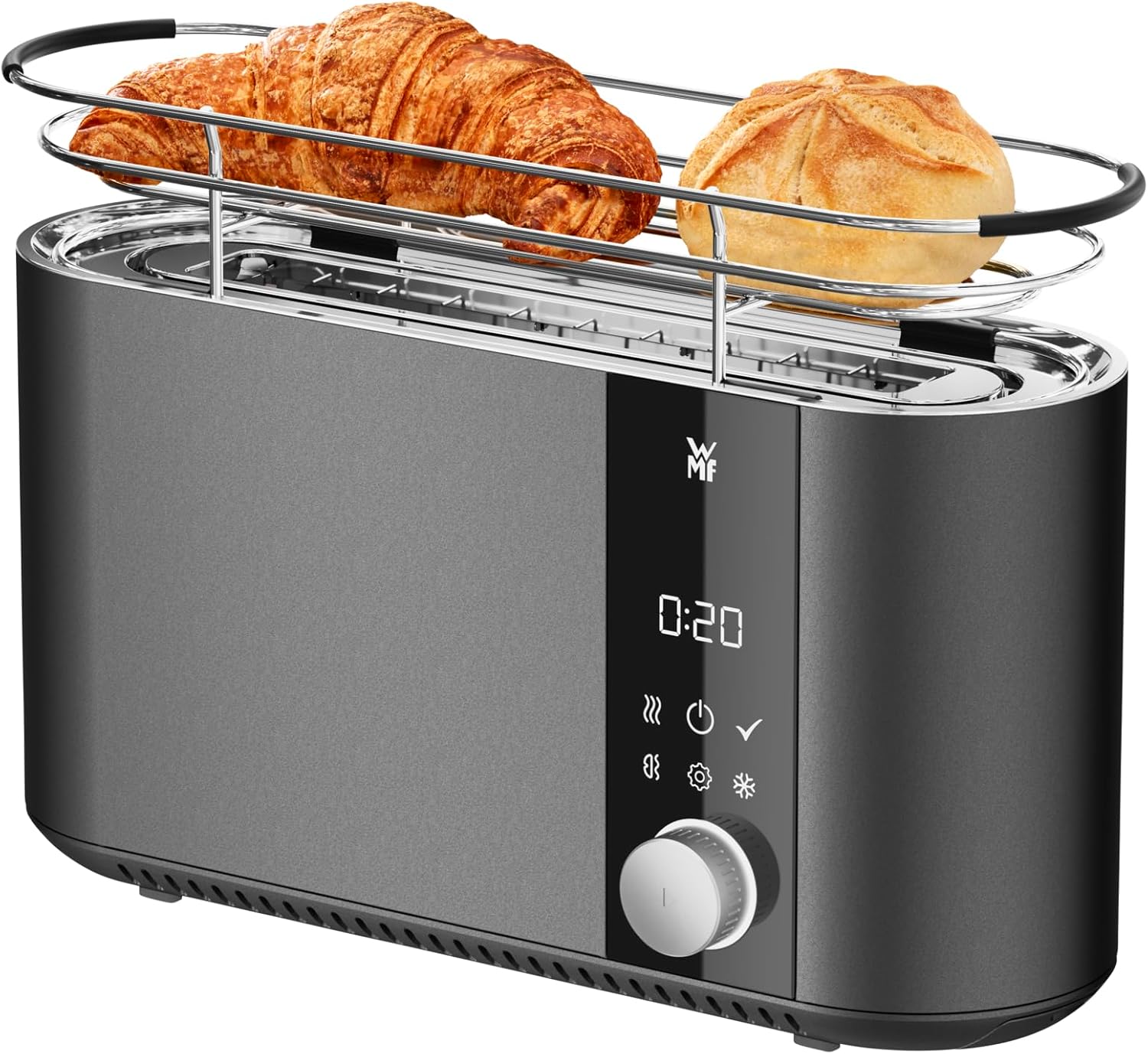 WMF Master Toaster Langschlitz motorisiert, Toaster 2 Scheiben, XXL-Toast, automatische Brotzentrierung, Check-Up Funktion, 980 W Toaster, Touch Bedienfeld, LED-Lichtleiste, Toster edelstahl matt