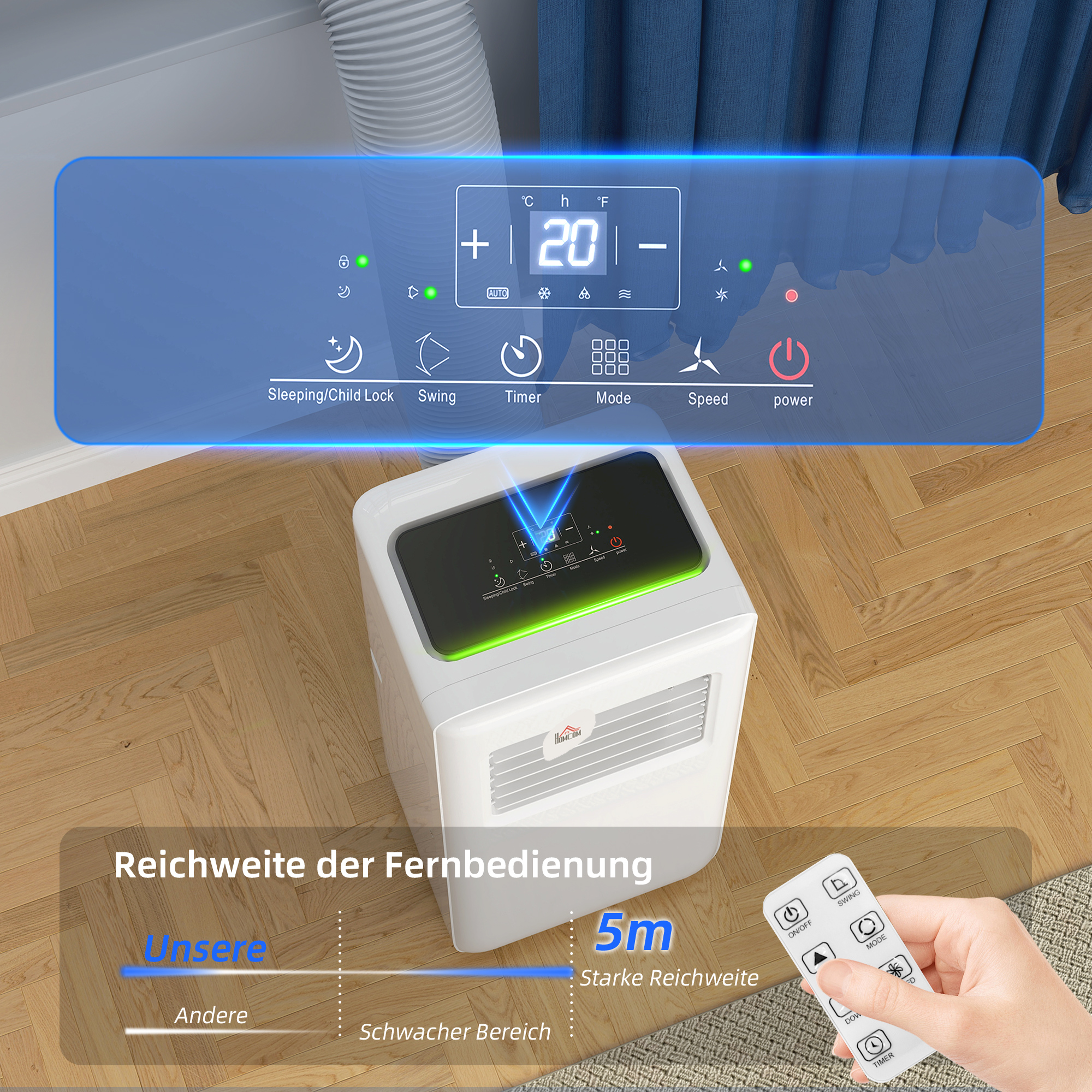 Mobiele Airconditioner, Diverse Instellingen, LED-Display, Timer, Wielen, Wit