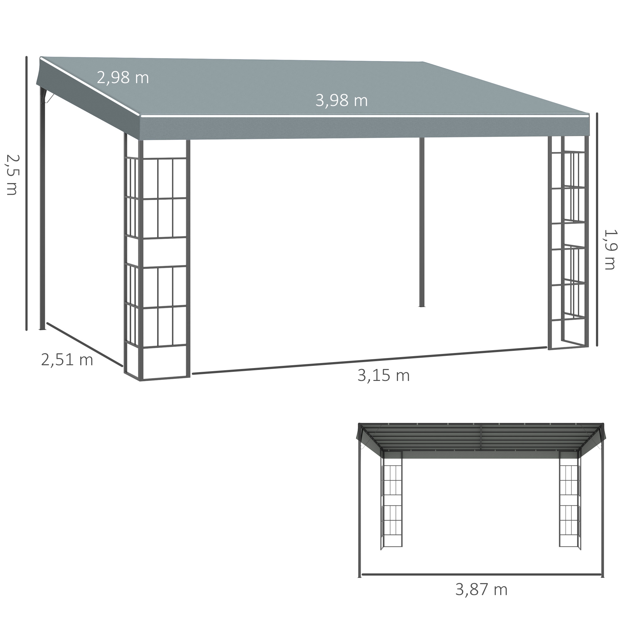 hellend dak pergola grijs+zwart 4 x 3 x 2.5m