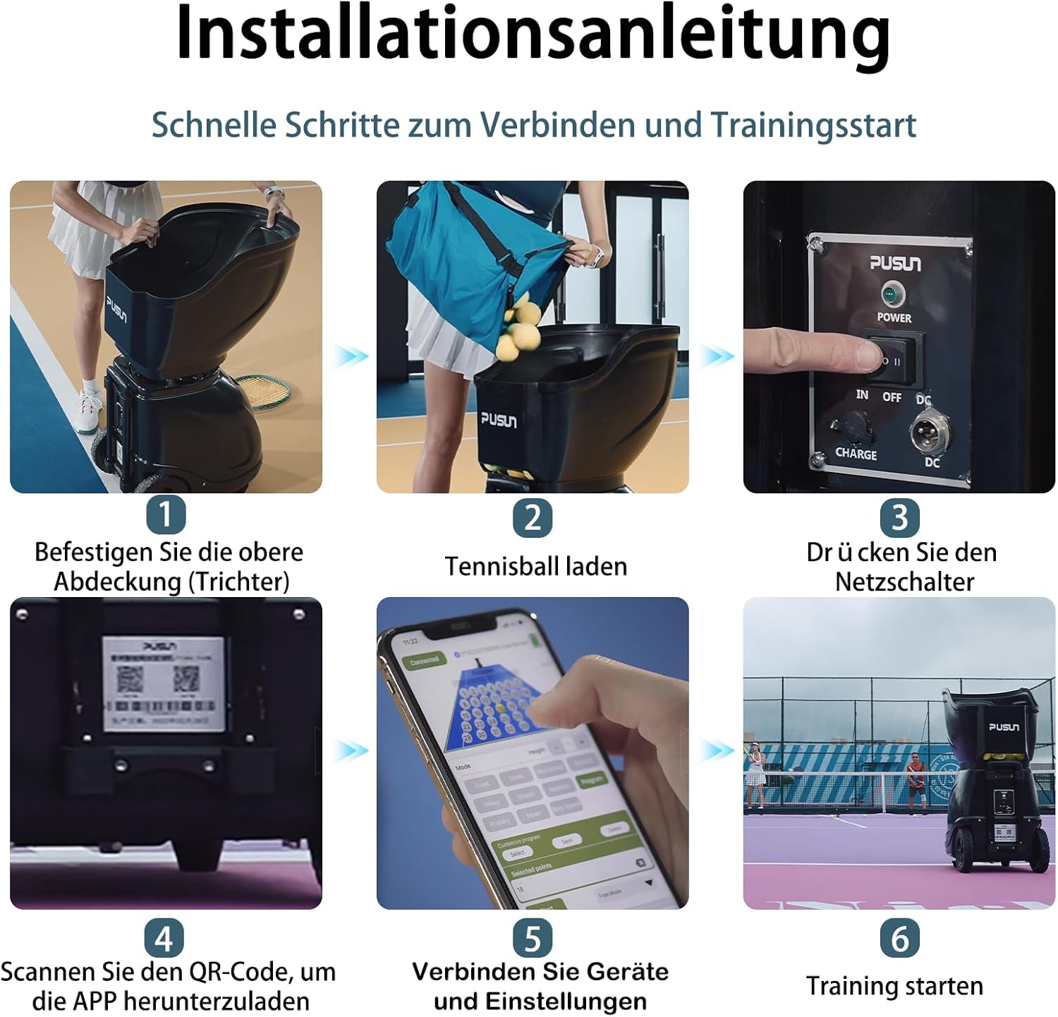PT-9001Pro Tennisballmaschine - Profi Ballwerfer mit APP-Steuerung (App für Watch), 35 Landepunkte & Variable Geschwindigkeit, mobiler Ballwerfer (7-10 Std. Akkulaufzeit)