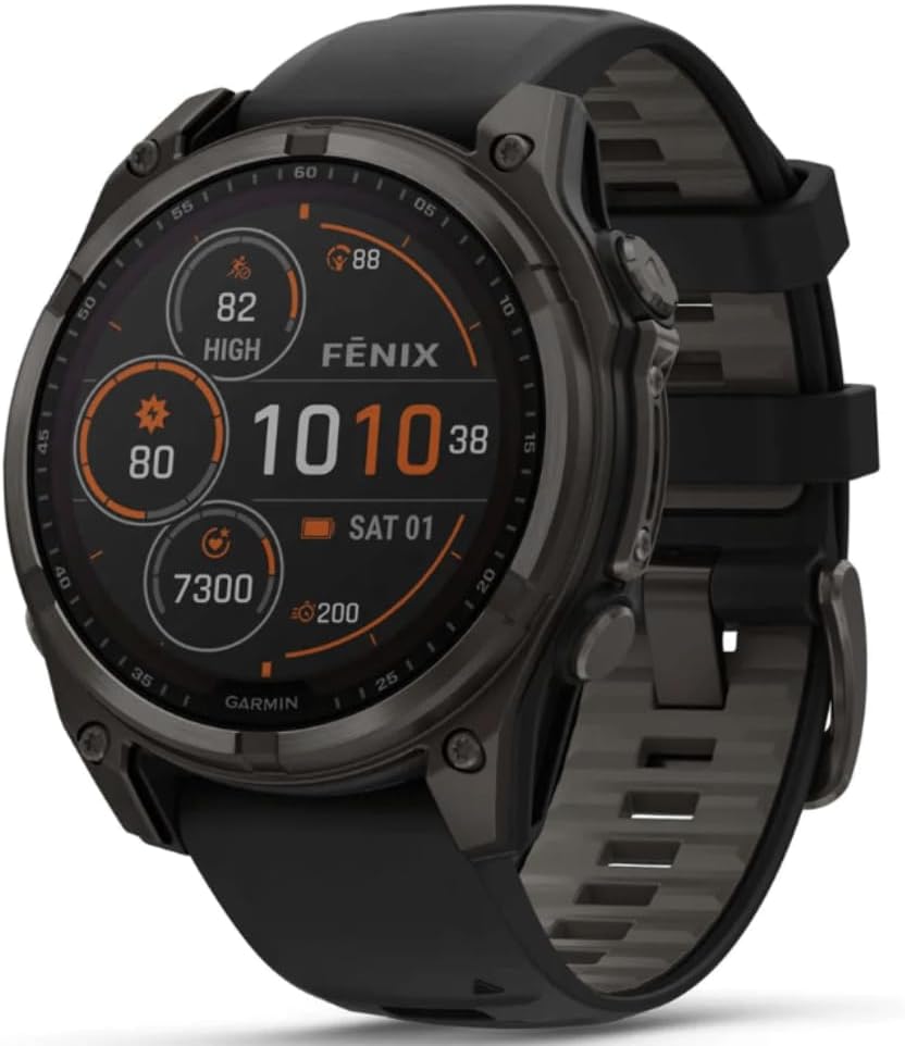 Fenix 8-47 mm, AMOLED, Saphir, Carbongrau, DLC Titan mit schwarz/kieselgrauem Silikon