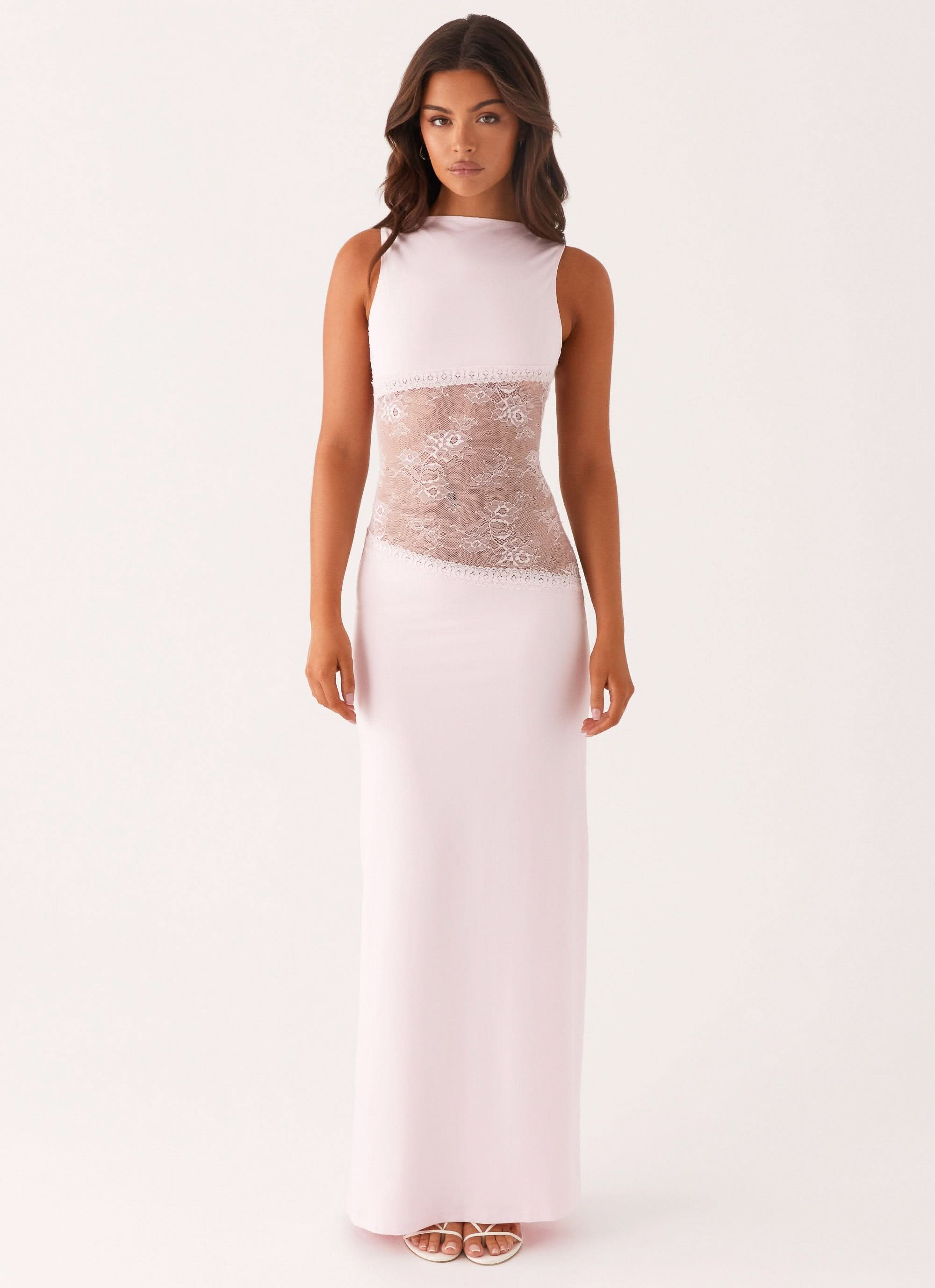 ?rmelloses Cocktail-Maxikleid mit Spitze und Cut-outs f��r Damen