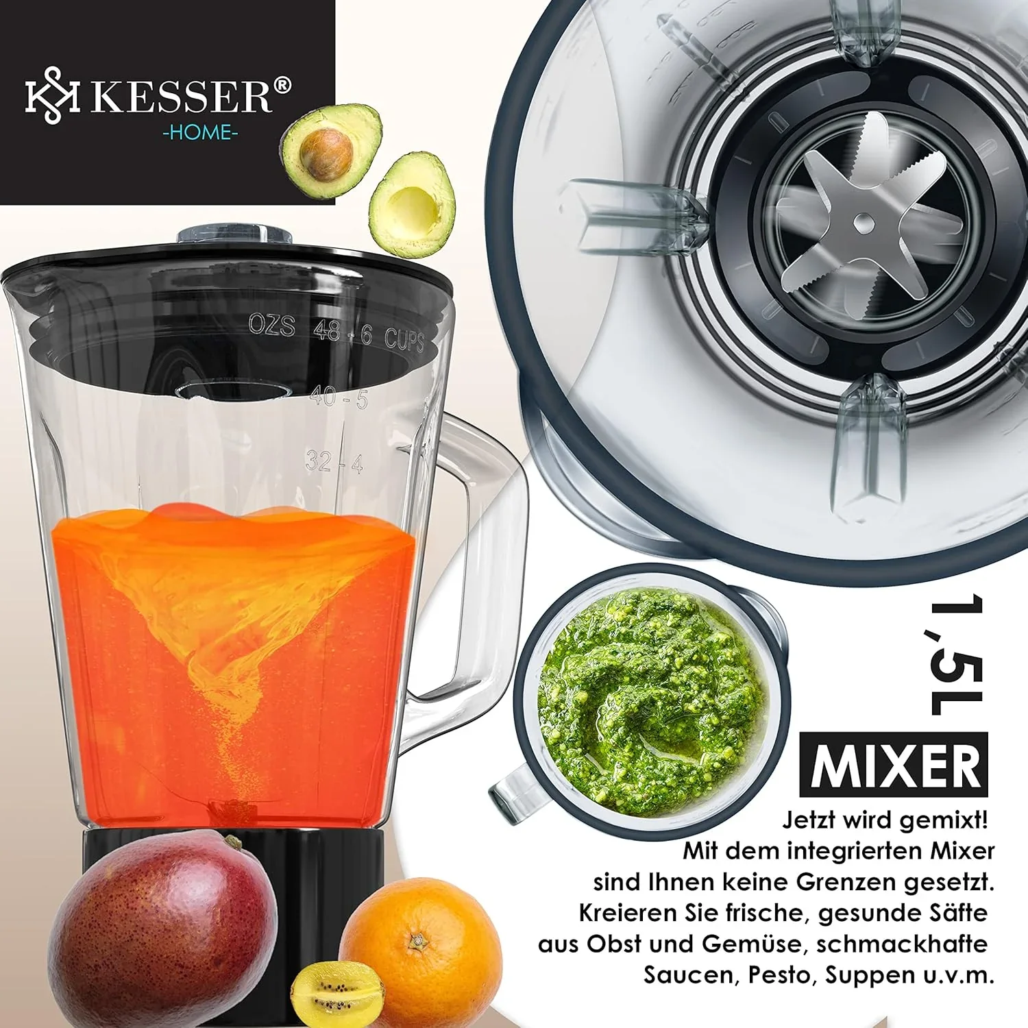 KESSER? 3 in 1 Universal K��chenmaschine K-KM 3000 mit Fleischwolf Knetmaschine Multifunktionale R��hrmaschine 5,5L Sch��ssel mit 3 R��hrwerkzeuge, 1,5L Entsafter, Zubeh?r-Set, Pasta & Geb?ckformen