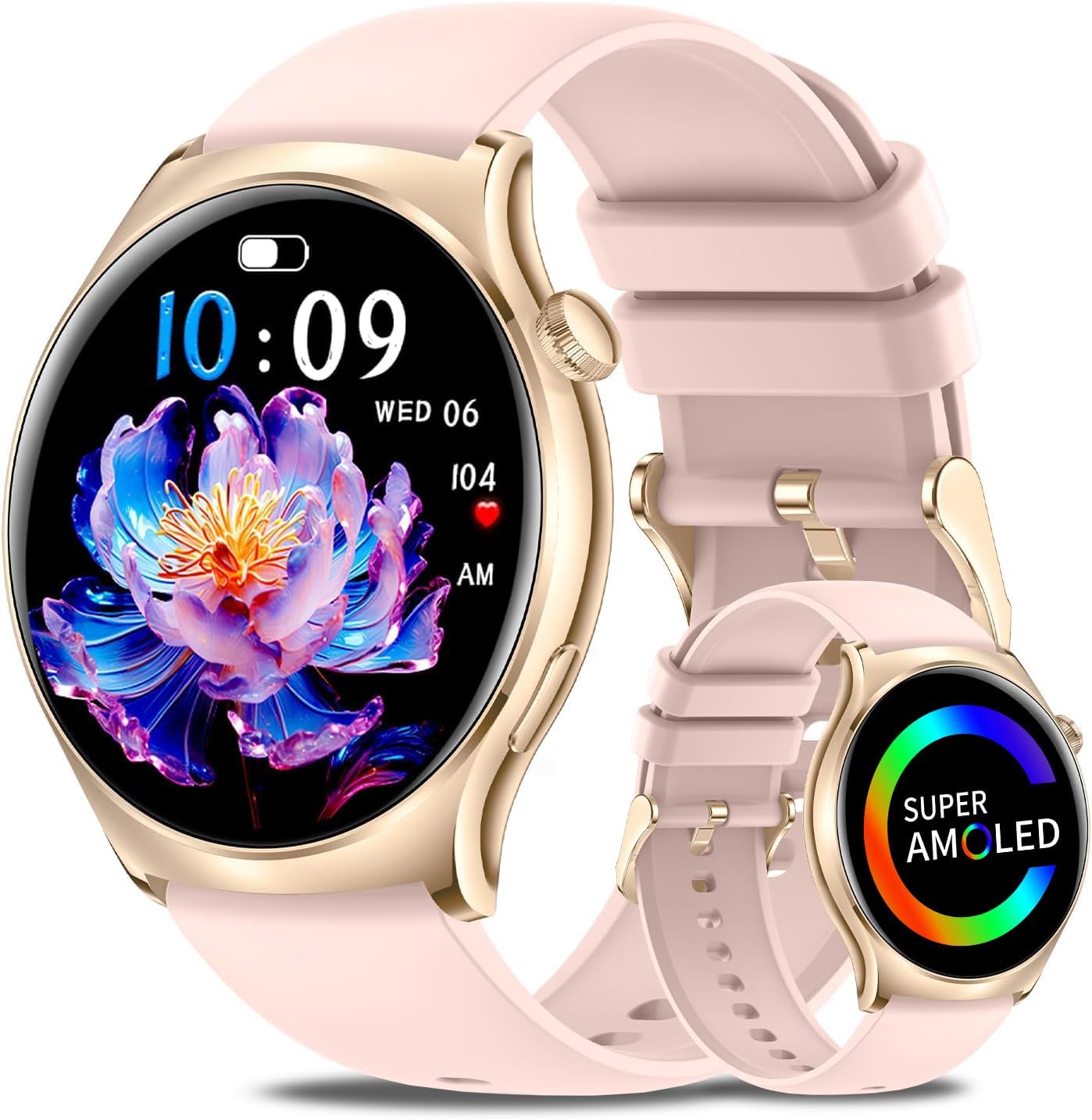 Smartwatch für Herren und Damen, 3,6 cm (1,4 Zoll) AMOLED-Touchscreen-Smartwatch mit Bluetooth-Anruf, Fitness-Aktivitätstracker, Herzfrequenz-/Schlafmonitor, 100 Sportmodi, IP68 wasserdicht, für