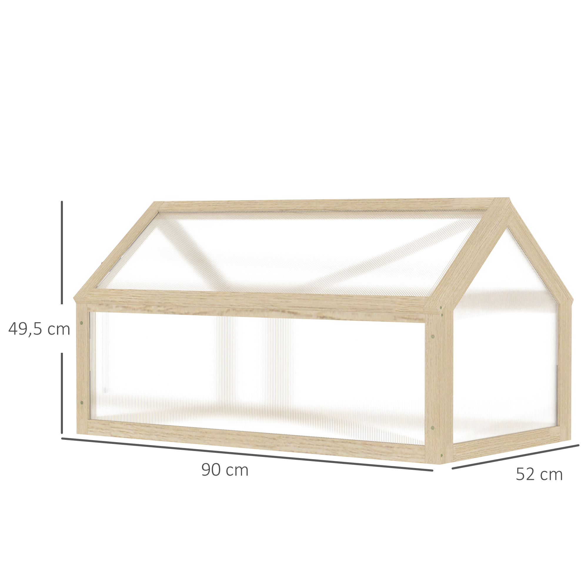 Outsunny Mini-broeikas, Compacte plantenkas van hout, Polycarbonaat platen, Ventilatieopening, 90L x 52B x 49,5H cm, Natuur