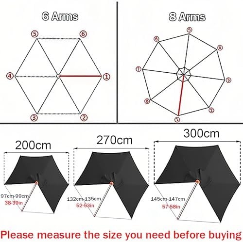 Ersatzdach für Terrassenschirm, freitragender, versetzter quadratischer Bezug, Ersatztuch für Sonnenschirm, 6/8 Rippen, lichtbeständig, Ersatzdach für Schirme, 200 cm/270 cm/300 cm, Garten-T