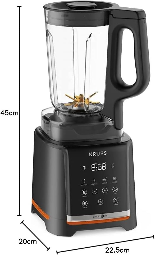 Krups Highspeed- Standmixer InfinyMix KB9158 | 1600 W | 5 automatische Programme + manuelle Einstellung | Tritanbehälter | inkl. Rezeptheft | Smoothies, Shakes, Crushed Ice | Schwarz