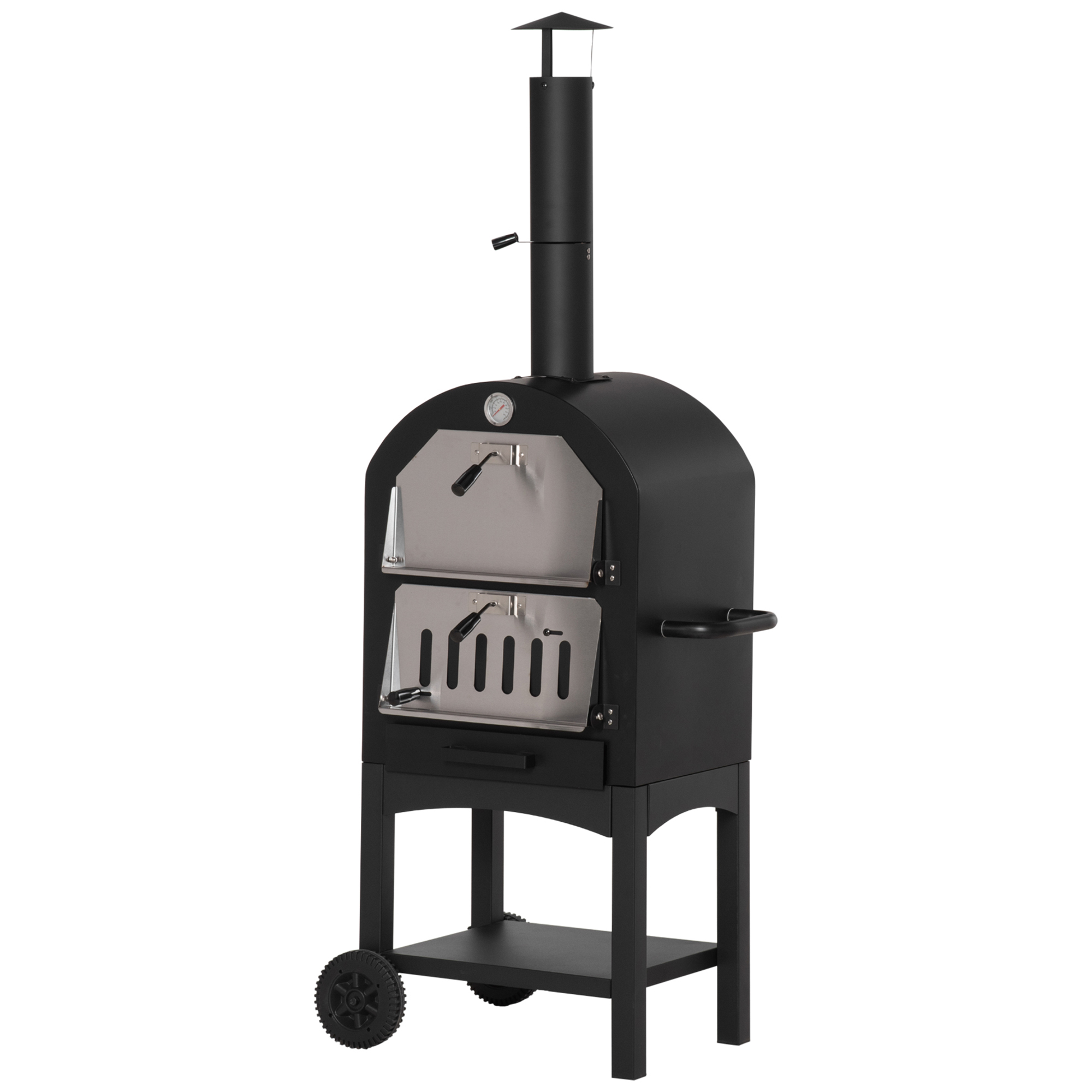 pizzaoven BBQ 3 niveaus zwart + zilver 63 x 54 x 161 cm