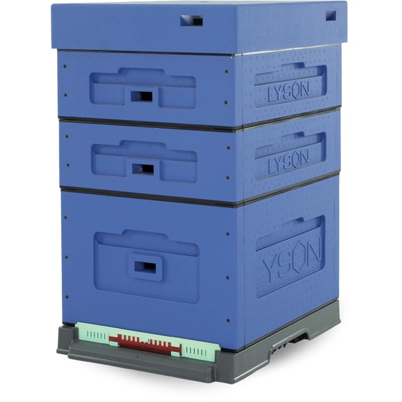 LYSON Bienenbeute Styropor Dadantbeute Dadant Beute OPTIMA Bienenstock-Set mit niedrigem Varroa-Kunststoffboden (DUNKELBLAU) für die Selbstmontage (Passende Rahmen:47×43,5x30cm;47×43,5x14,5cm)