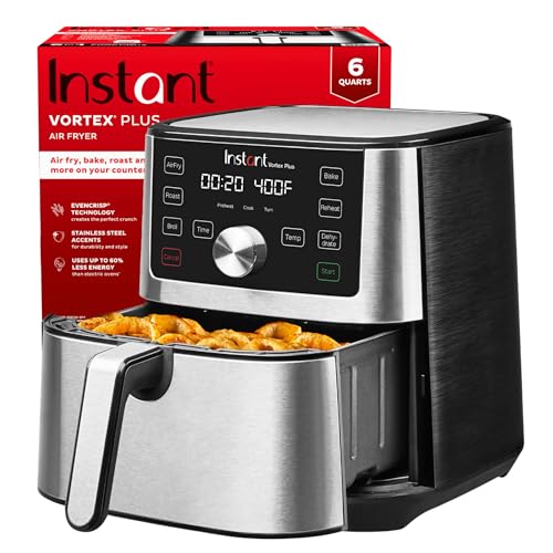 Instant Pot Vortex Plus 6QT XL Air Fryer, 6 in 1, Broils, Dehydrates, Crisps, Roasts, Reheats, Bakes for Quick Easy Meals, 100  In App Recipes, Dishwasher Safe, from the Makers of Instant Pot, Black : Home & Kitchen