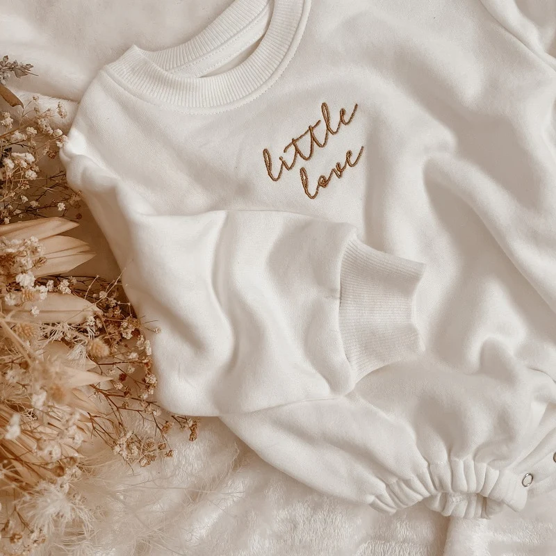 Baby Romper, Baby Crewneck Sweatshirt Romper with Embroidery