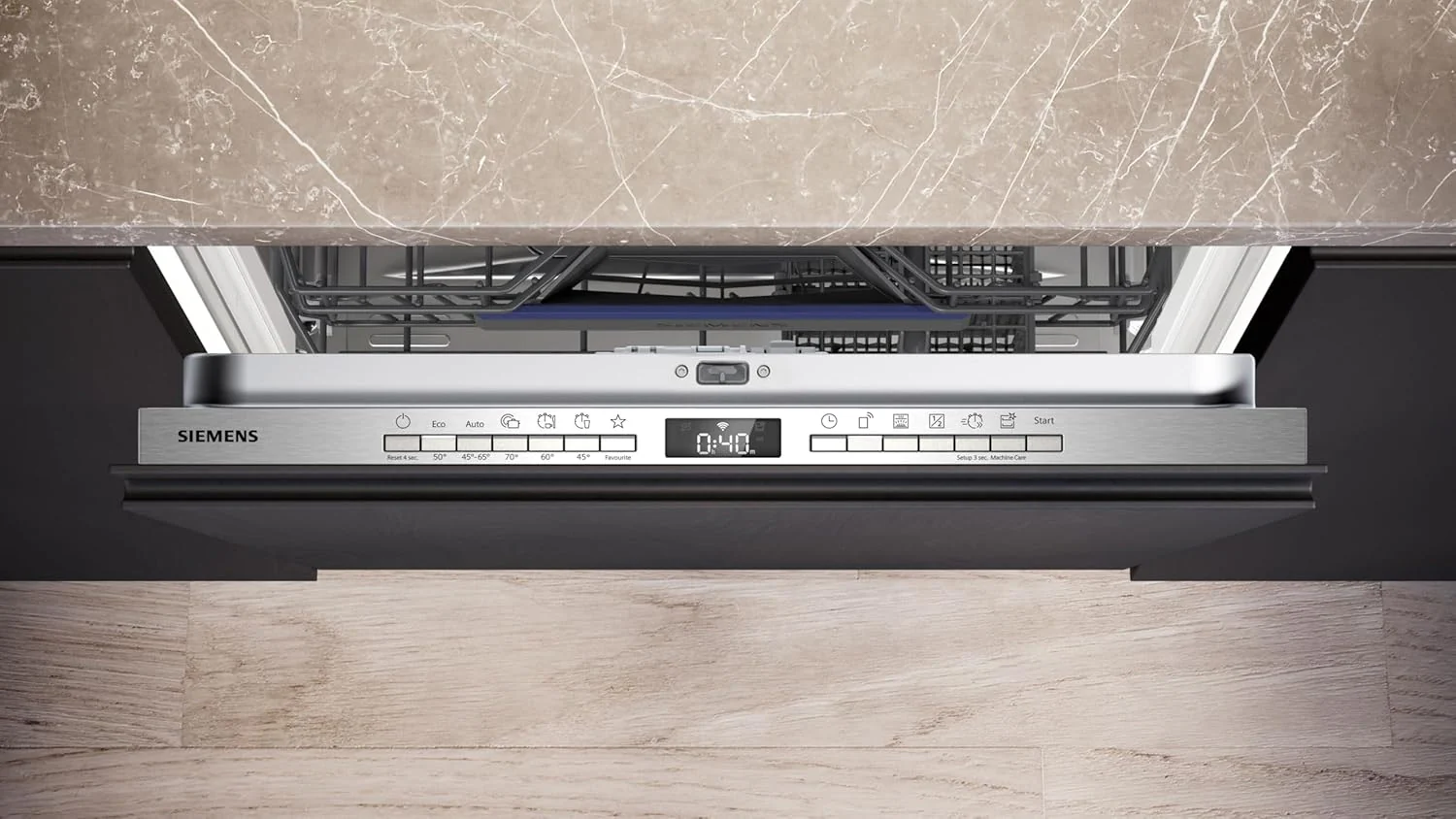 Siemens SN63EX06VE, iQ300 Smarter Geschirrspüler, Vollintegrierte Spülmaschine, 60 cm, Besteckschublade, Extra leise, varioSpeed, Automatische Türöffnung, Dreifach rackMatic, infoLight, intesiveZone