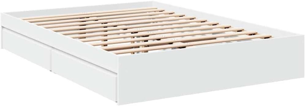 vidaXL Bettgestell, Bett mit Schubladen für Schlafzimmer, Bettrahmen mit Lattenrost, Schlafzimmerbett Doppelbett, Weiß 120x200cm Holzwerkstoff