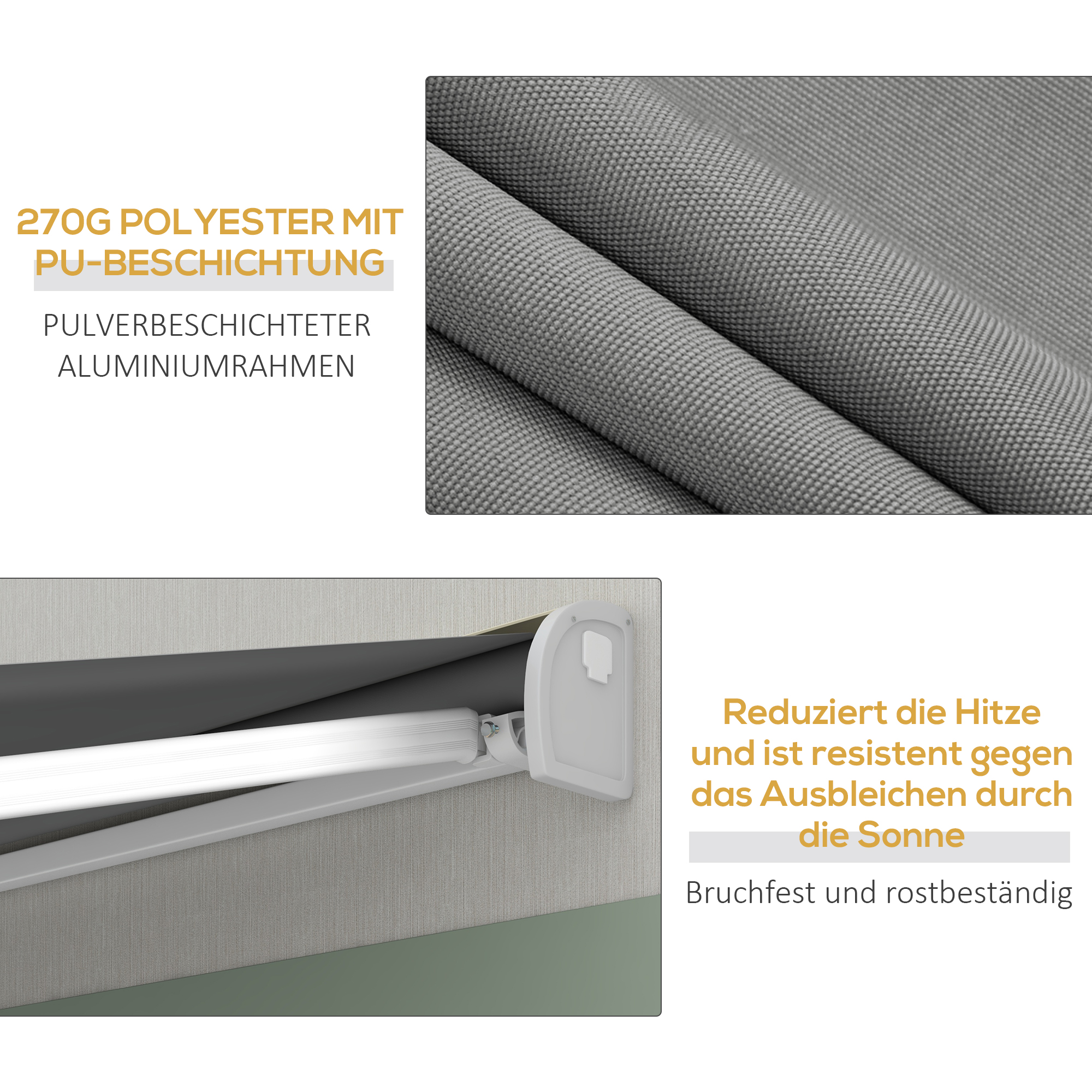 Outsunny Zonwering, elektrisch/handmatig uitschuifbaar, Volledige cassette, Afstandsbediening, Aluminium frame, 4 x 3 m, Lichtgrijs