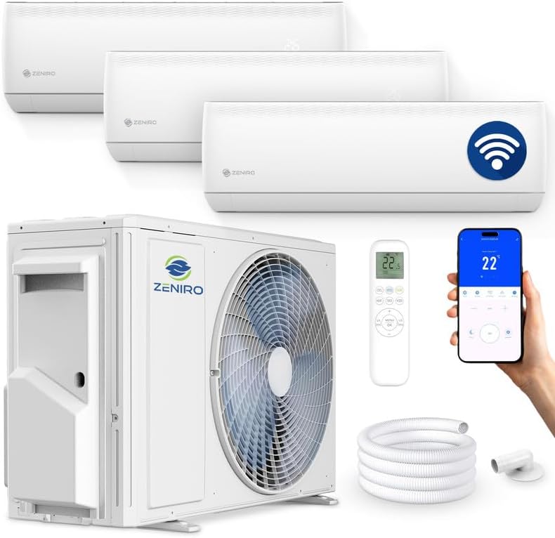 Multisplit Klimaanlage 3 Innengeräte Set (3 x 2,6kW) Klimagerät Air Conditioner mit Heizfunktion 21000 BTU 6,2kW A++ WiFi/App-Steuerung 4D AirFlow Heizen bis -20°C Vorgefüllt R32