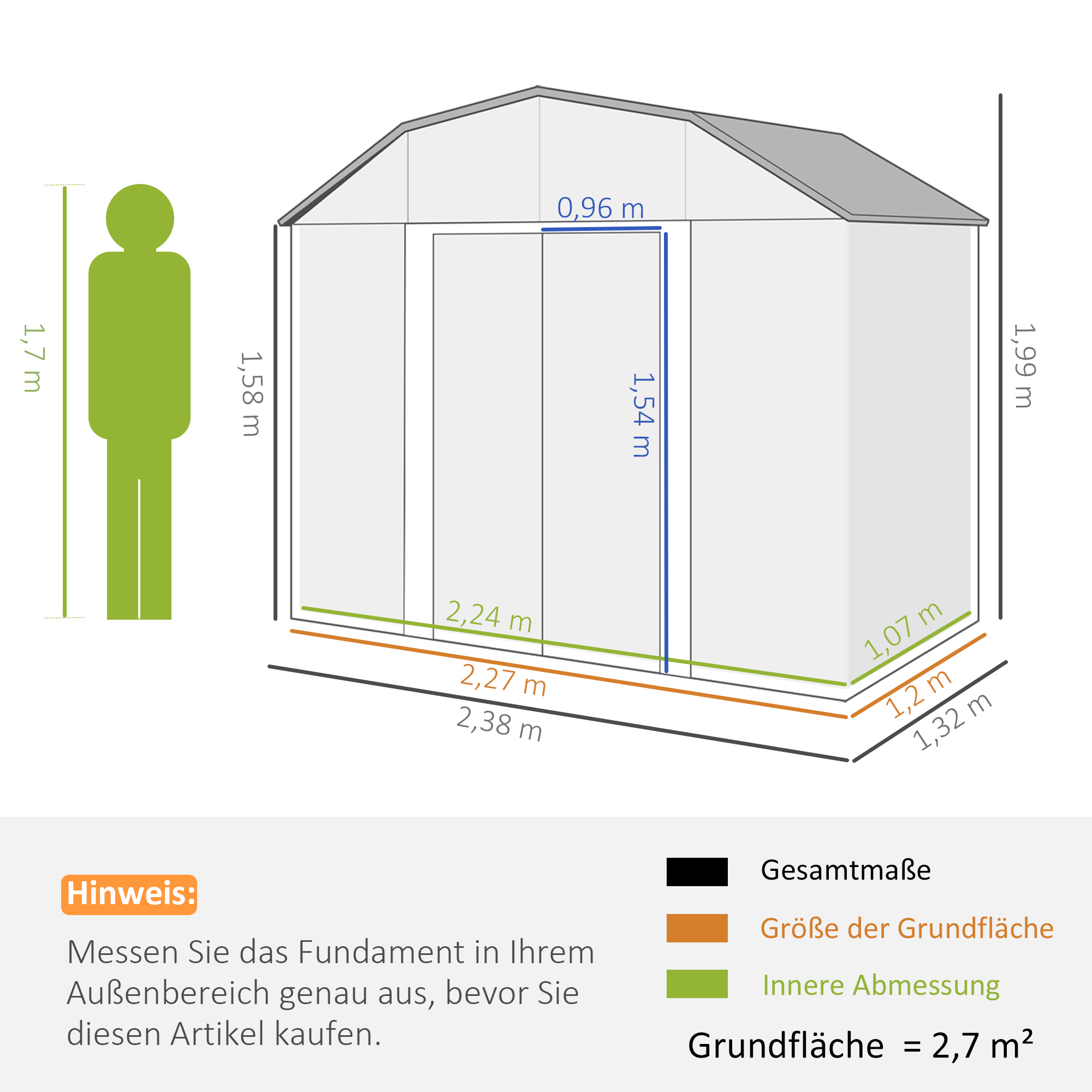 Tuinhuis gereedschapsschuur tuinhuis, weerbestendig, 2 ramen, 2 deuren, 238 x 132 x 198,5 cm, Donkergrijs