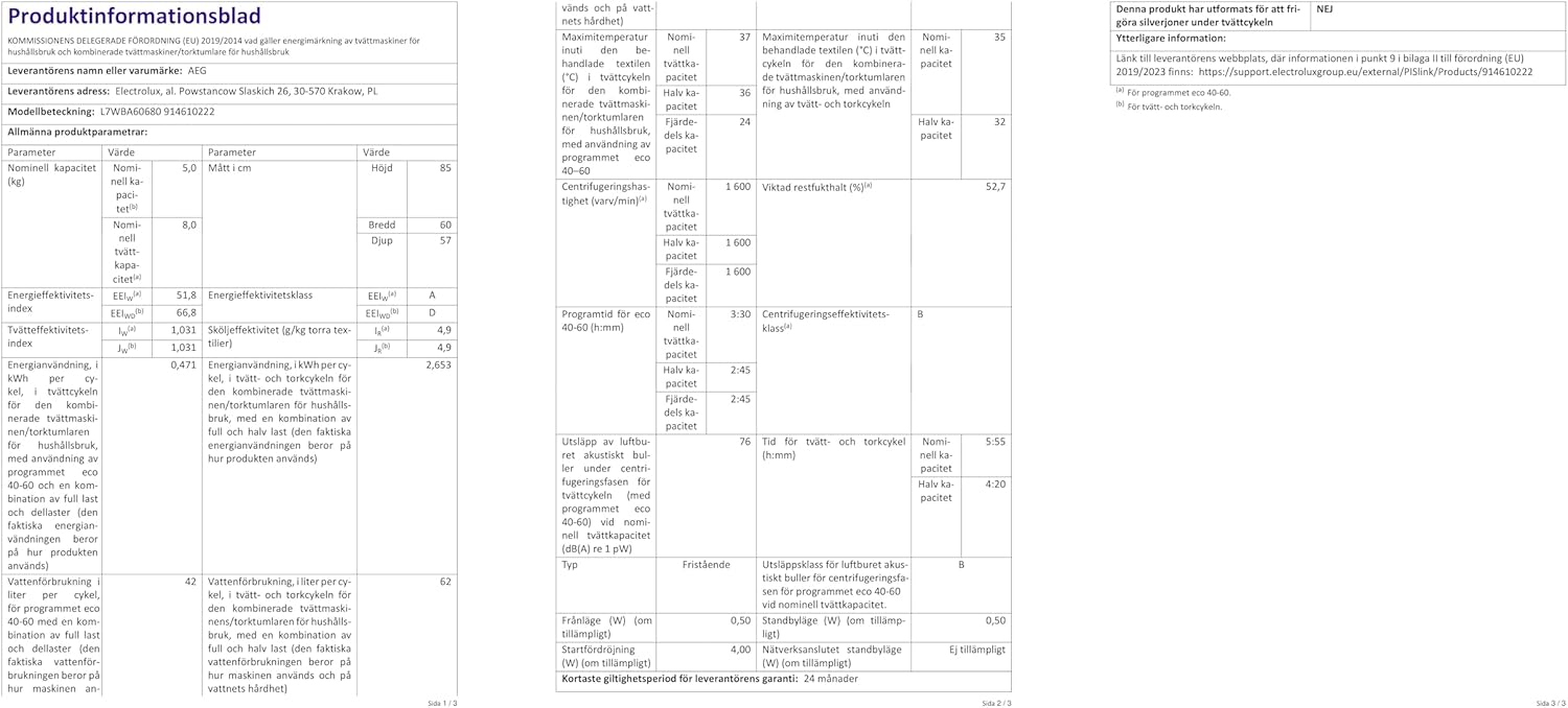 AEG L7WBA60680 Waschtrockner / DualSense - schonende Pflege / 8 kg Waschen / 5 kg Trocknen / D / energiesparend / Mengenautomatik / Nachlegefunktion / ProSteam - Auffrischfunktion / 1600 U/min