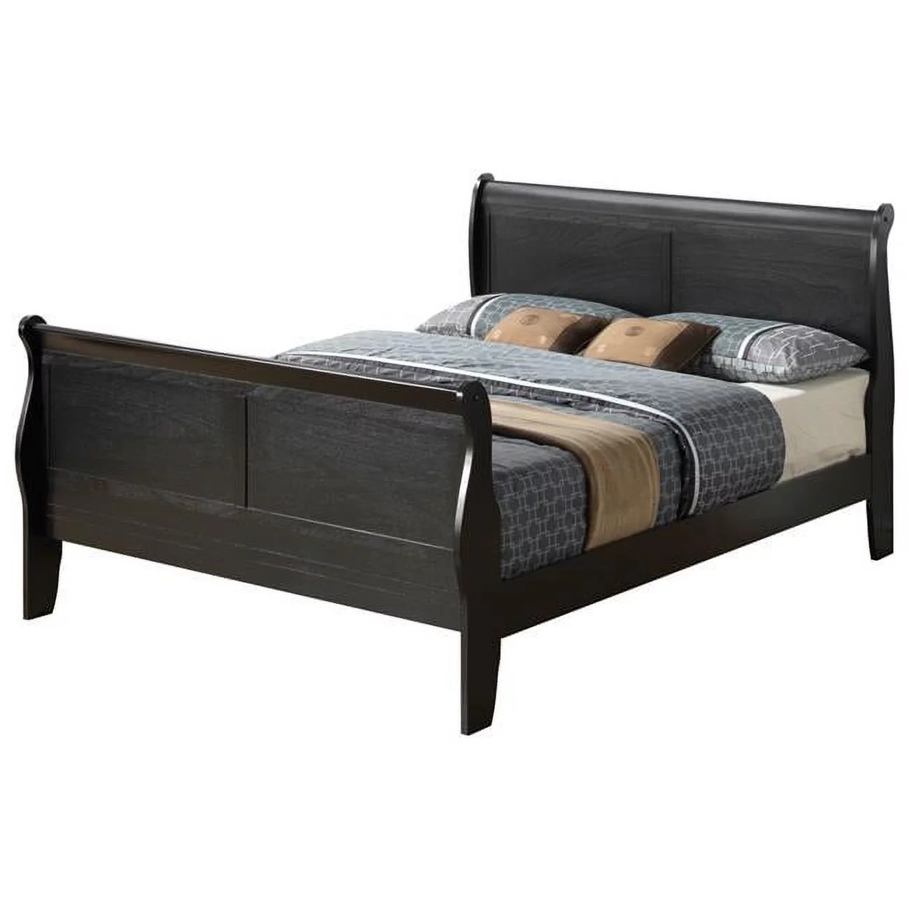 2025 Passion Furniture Louis Philippe Bed in Sleigh Style with High Headboard, Black �C King Size