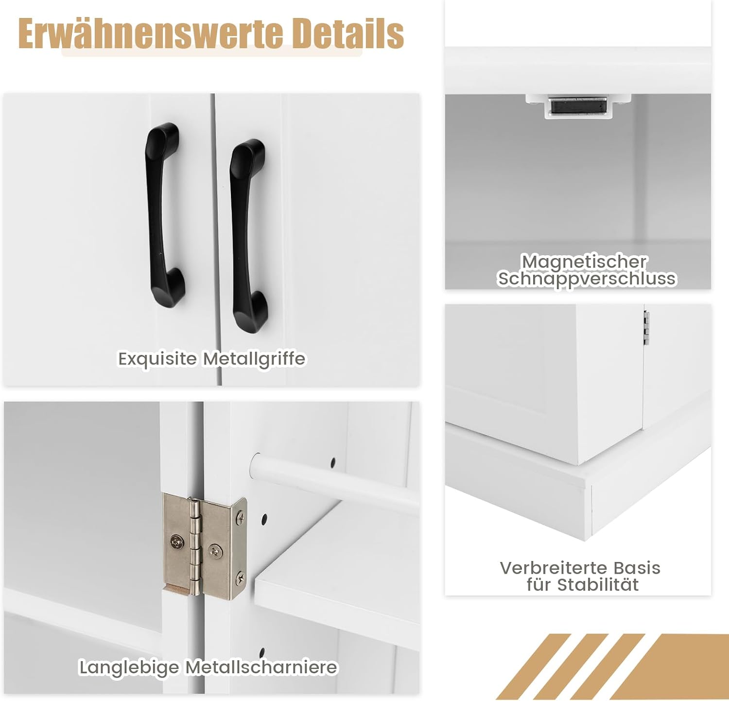 GOPLUS Vorratsschrank mit Türen, 120cm hoch Küchenschrank mit verstellbaren Regalen & Metallgriffen, Mehrzweckschrank Aufbewahrungsschrank für Küche, Esszimmer, & Wohnzimmer (Weiß)