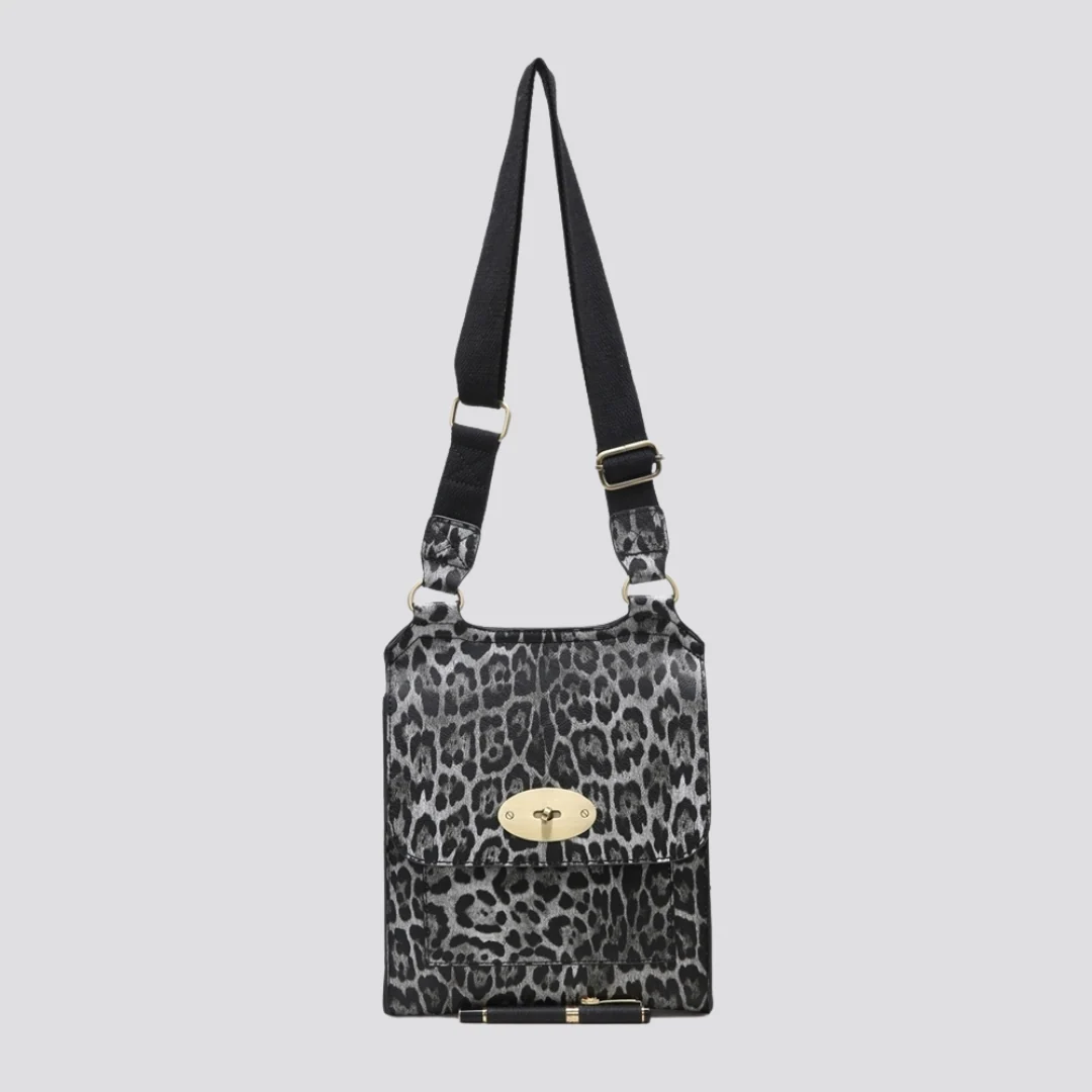 Lily Crossbody Messenger Bag | Leopard Print | Black