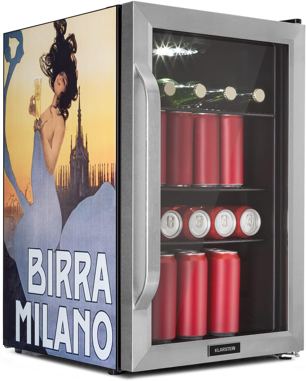 Klarstein Kühlschrank 70L, Kleiner Kühlschrank mit Herausnehmbaren Ablagen, Leiser Mini Kühlschrank mit Glastür & LED, Getränkekühlschrank Klein, Outdoor Geeignet, Biersafe für Flaschen, 0-10°C