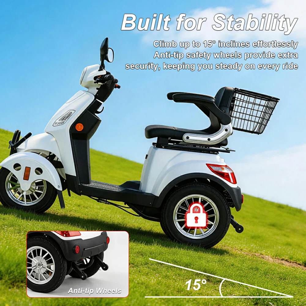 4-Wheel Electric Mobility Scooter with 3 Selectable Speed Modes and 500W Motor, 150kg Max Load