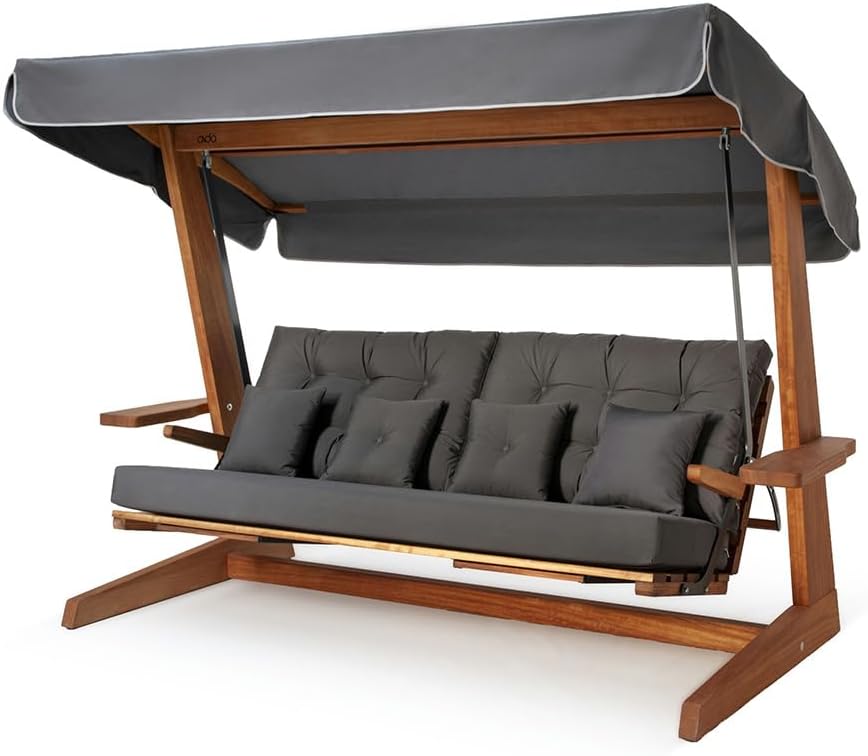 WESTMANN Hollywoodschaukel Luna 2600 | 260x139x195 cm Grau | Holzschaukel für bis zu 4 Personen inklusive Sonnenschutz