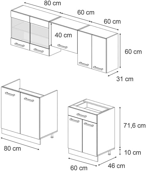 Vicco Küchenzeile R-Line, Anthrazit Hochglanz/Anthrazit, 200 cm ohne Arbeitsplatte
