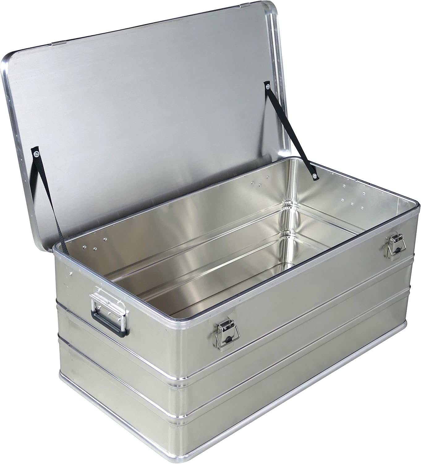 Aluminiumbox Alubox 140l Fassungsvermögen - Werkzeugkiste Staub- und Spritzwassergeschützt - Deichselbox Metallkiste Gartentruhe Alukiste Alu transportbox Werkzeugbox Aluminium Koffer