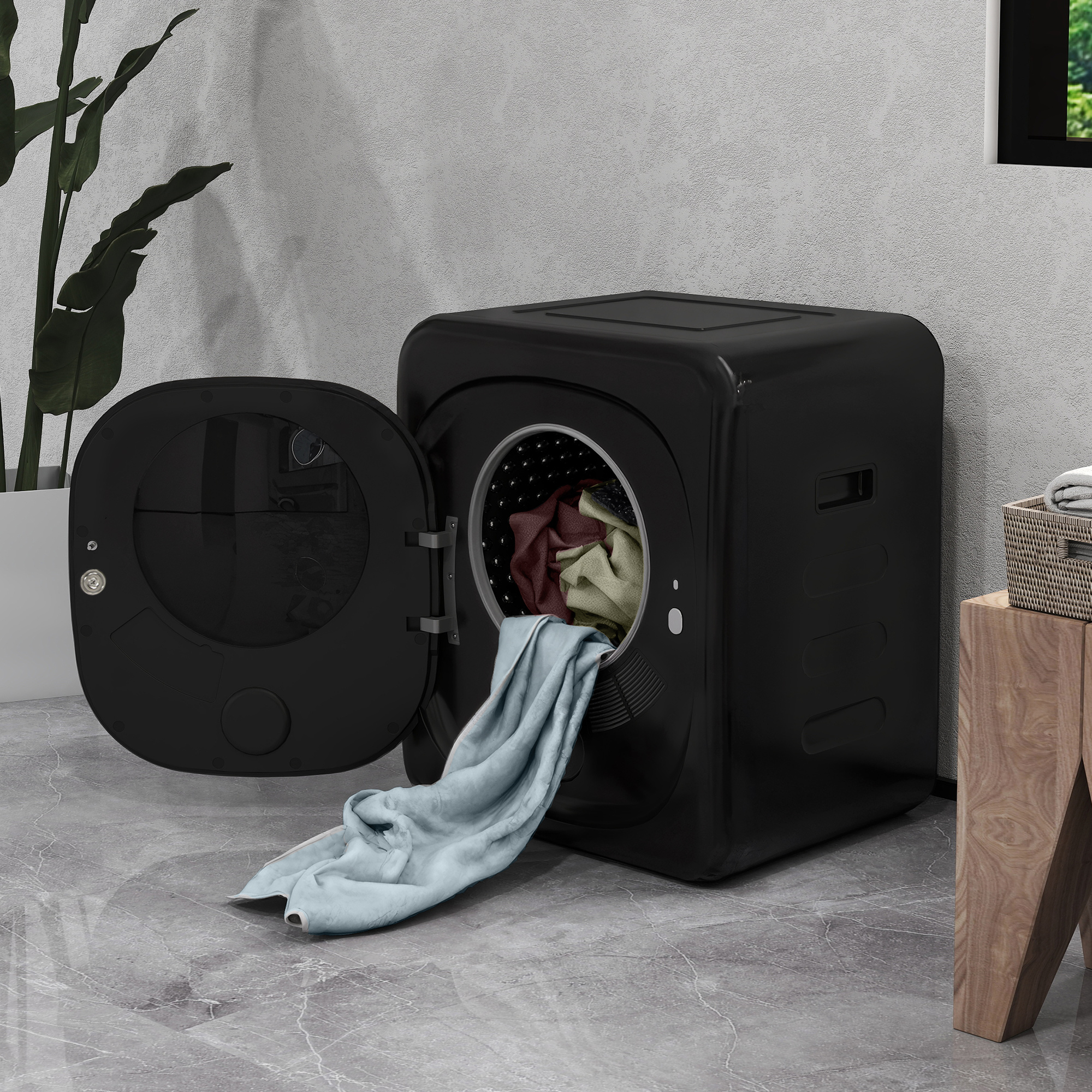 Wasdroger met UV-Desinfectie, Compact Ontwerp, 4 kg Capaciteit, Roestvrijstaal, Zwart