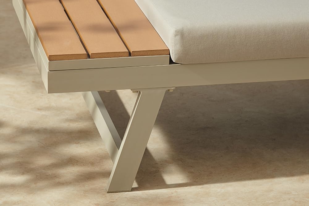 Riess Ambiente Verstellbare Gartenlounge MODULAR Miami - 230cm - Champagner Greige - WPC Aluminium - Gartensofa Gartenliege mit Ablage