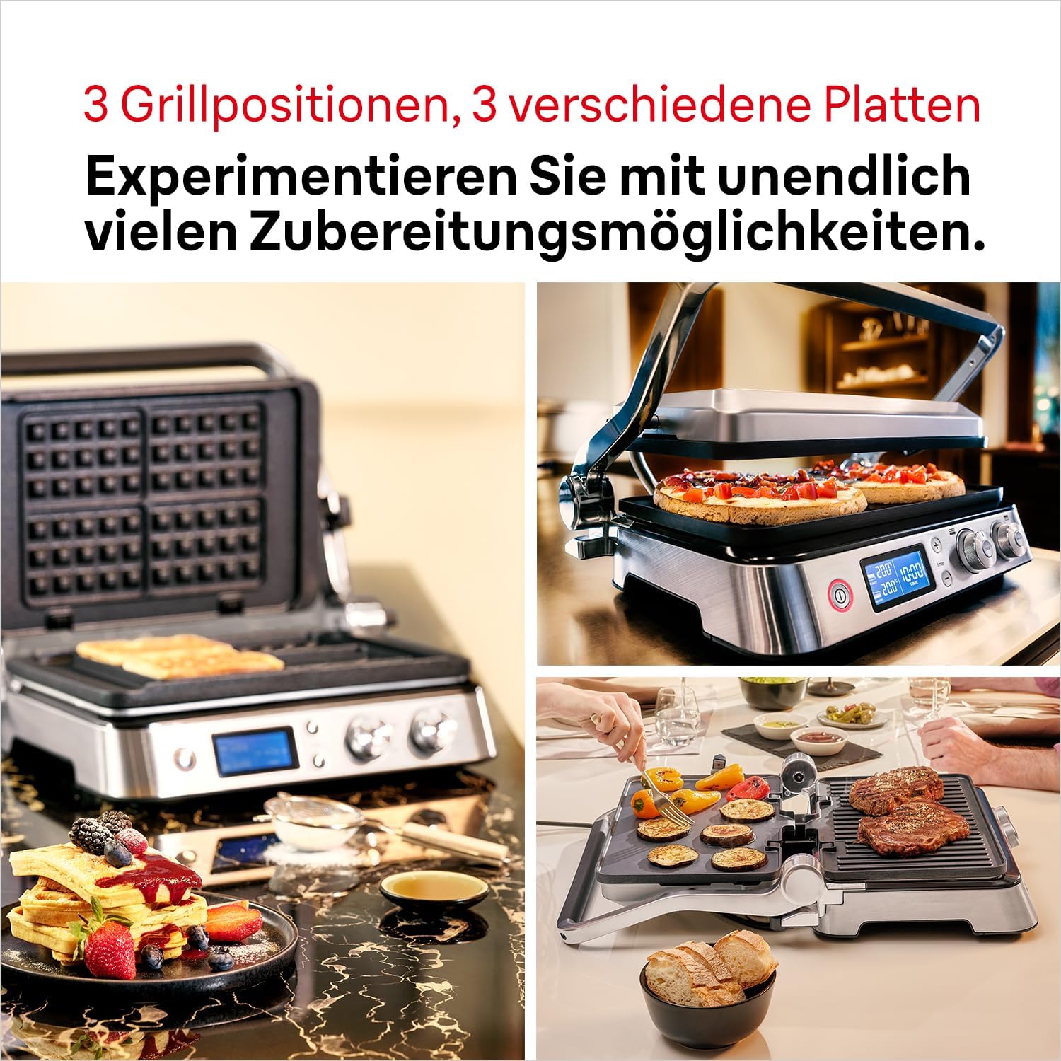 Braun MultiGrill 9 CG 9047 Kontaktgrill mit Grill-, Flach- und Waffelplatten, Grillpositionen: Kontakt, BBQ, Ofen, Spülmaschinenfeste Platten, Fettauffangschale, 230° Höchsttemperatur, Boost-Funktion