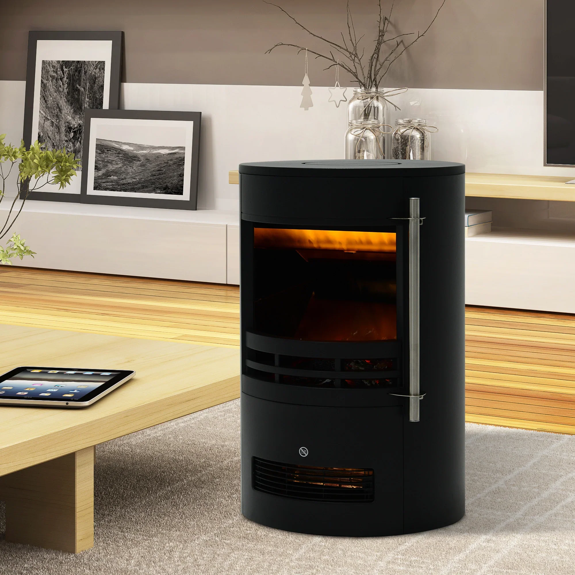 HOMCOM elektrische haard met vlameffect en 2 verwarmingsniveaus