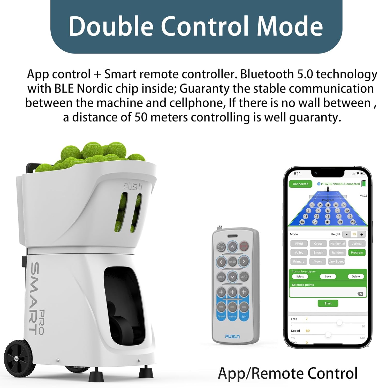 PT-SMARTPro Tennisballmaschine – Professioneller Auto-Ball-Server mit APP-Steuerung, 20 Landepunkten & variabler Geschwindigkeit, intelligenter Tennistrainer mit Multi-Winkel-System (4-6H Laufzeit)
