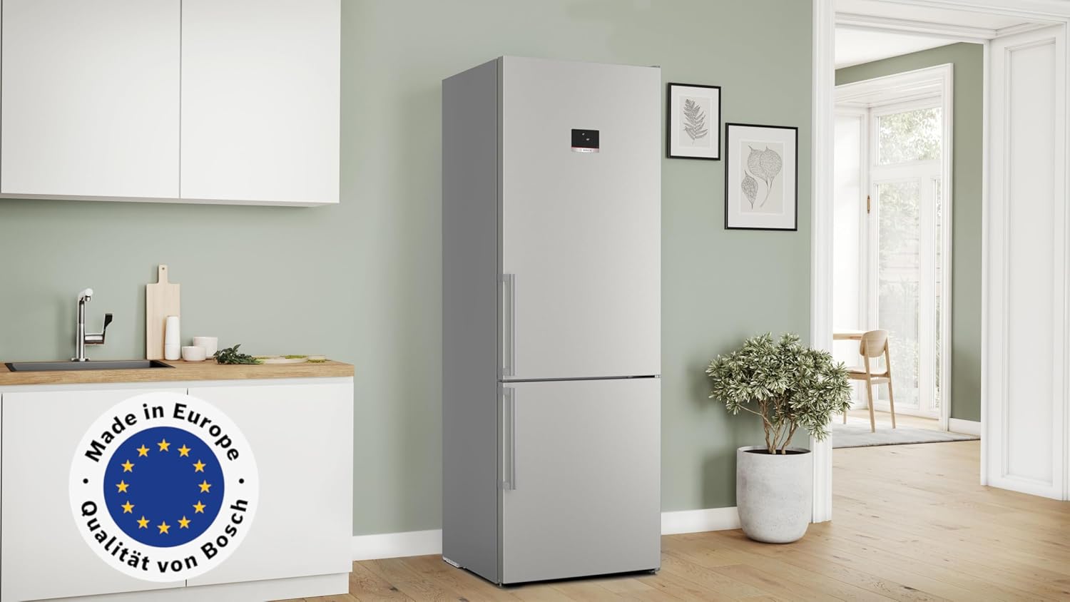 Bosch XXL Kühl-Gefrier-Kombination Serie 6, 203 x 70 cm, 311 L Kühlen und 129 L Gefrieren, NoFrost, VitaFresh XXL, Flex Interior, Ausklappbare Ablagenebene, Perfect Fit, Gebürsteter Stahl, KGN49AIBT