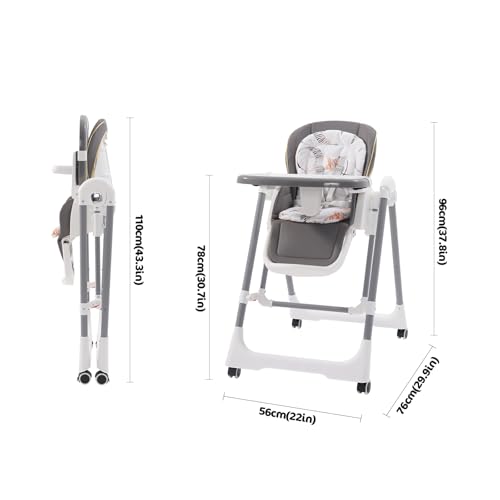 Seggiolone pieghevole 3 in 1 con imbracatura, con 4 ruote bloccabili, 5 posizioni reclinabili, sedia regolabile per neonati e bambini da 6 mesi a 3 anni : Prima infanzia