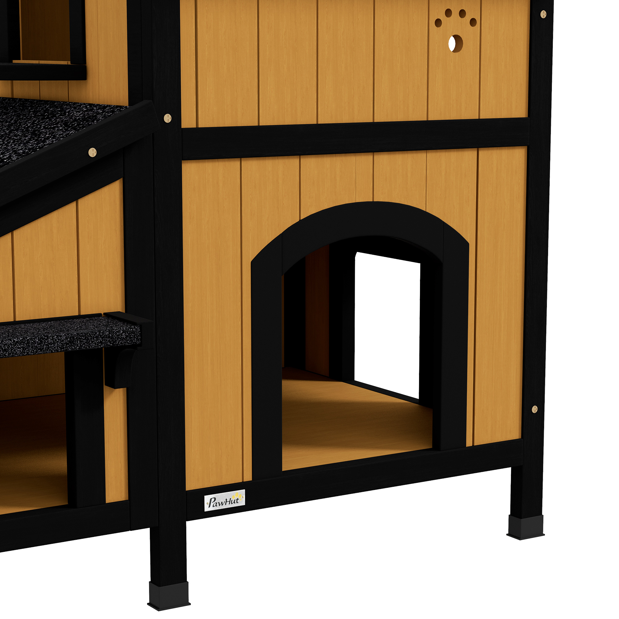 Kattenhuis Kattenhut Kattenhol, inclusief bloembak, 96 cm x 65 cm x 85,5 cm, Geel + Wit + Zwart