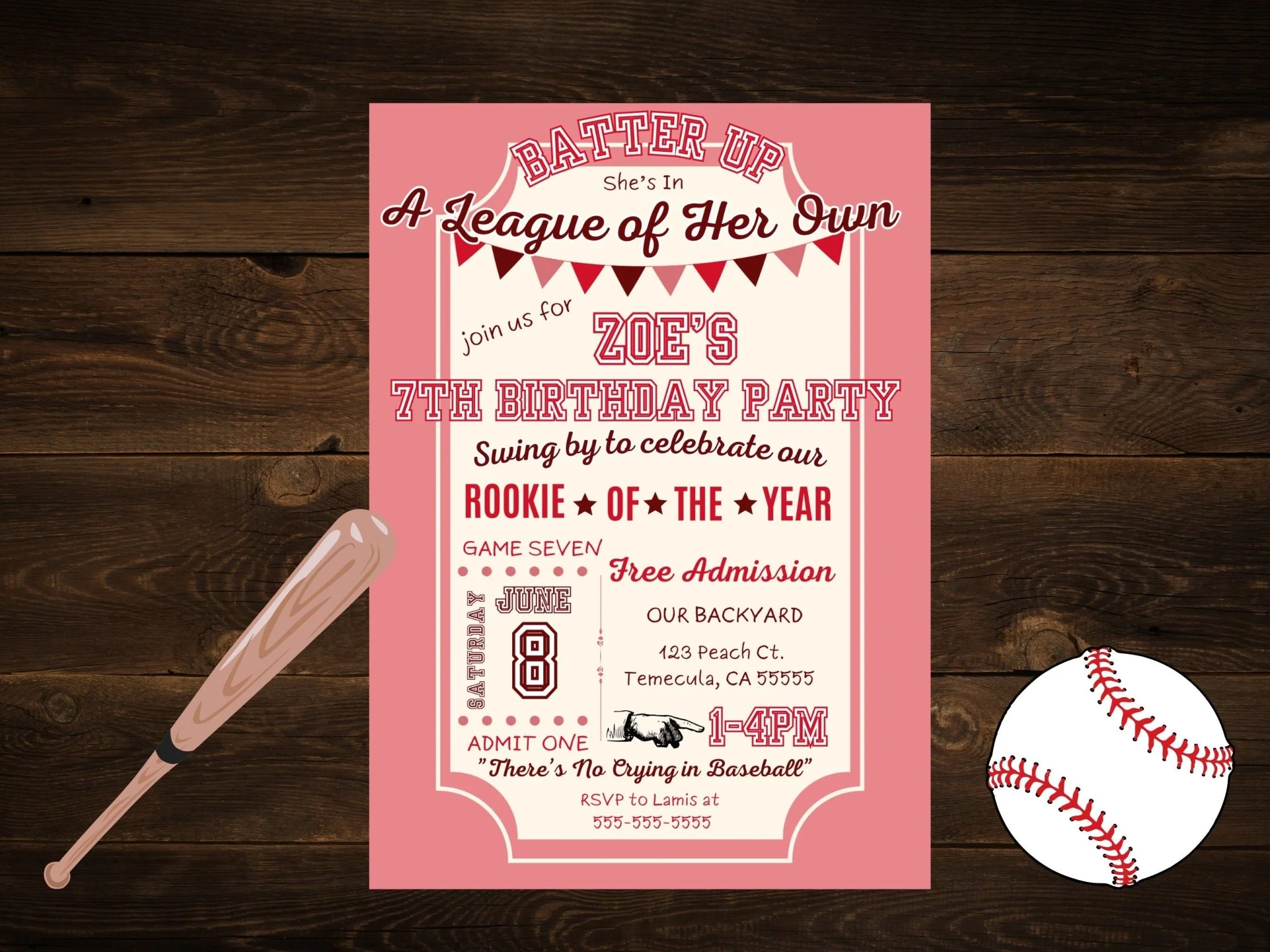 Girls Baseball Birthday Invitation, A League of Their Own Invitation