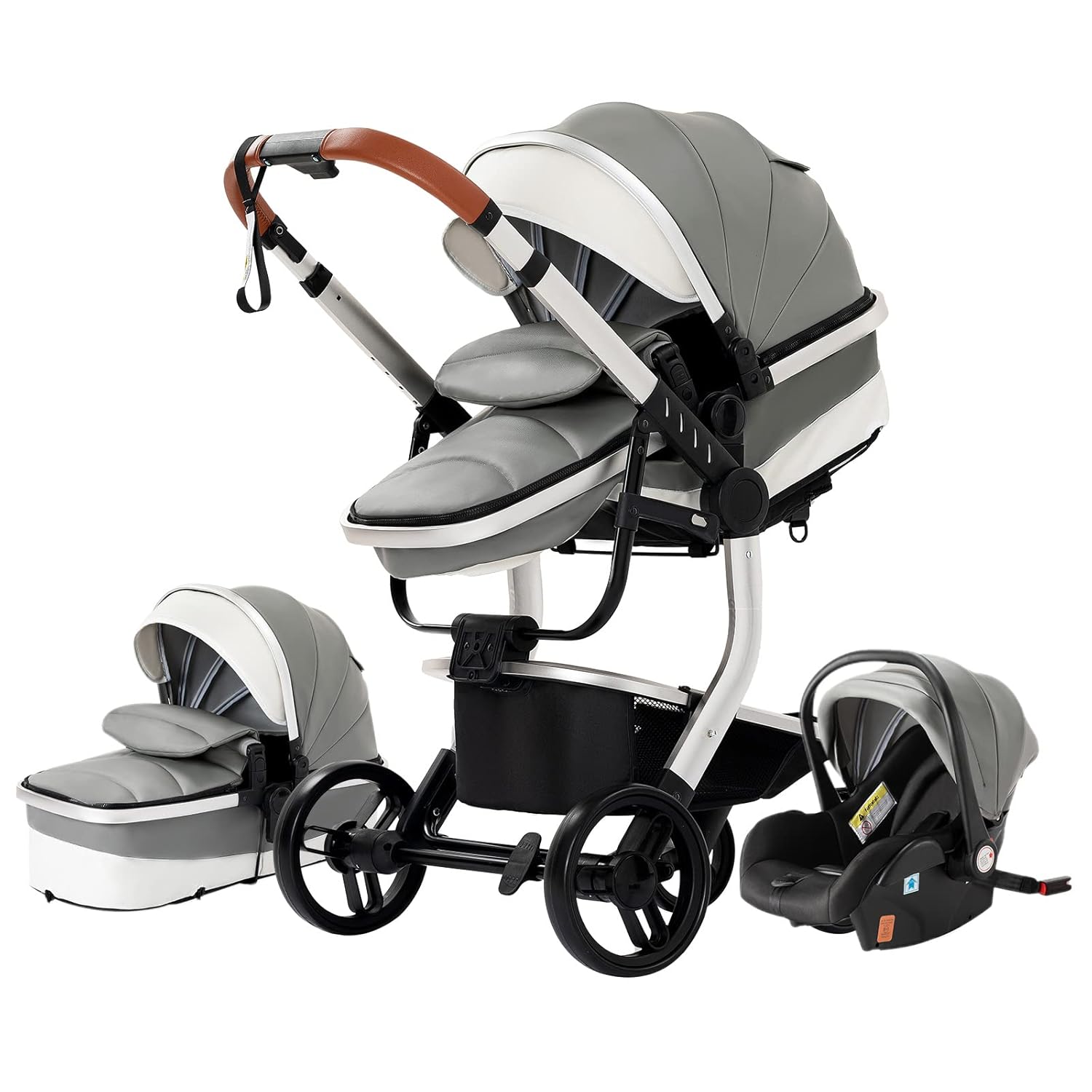 3 in 1 Kombikinderwagen 3 in 1 Reisesysteme Kinderwagen Infant Hochlandschaft Liegender Buggy Kinderwagen Neugeborenen Kinderwagen Faltbarer Standardkinderwagen (906 White)