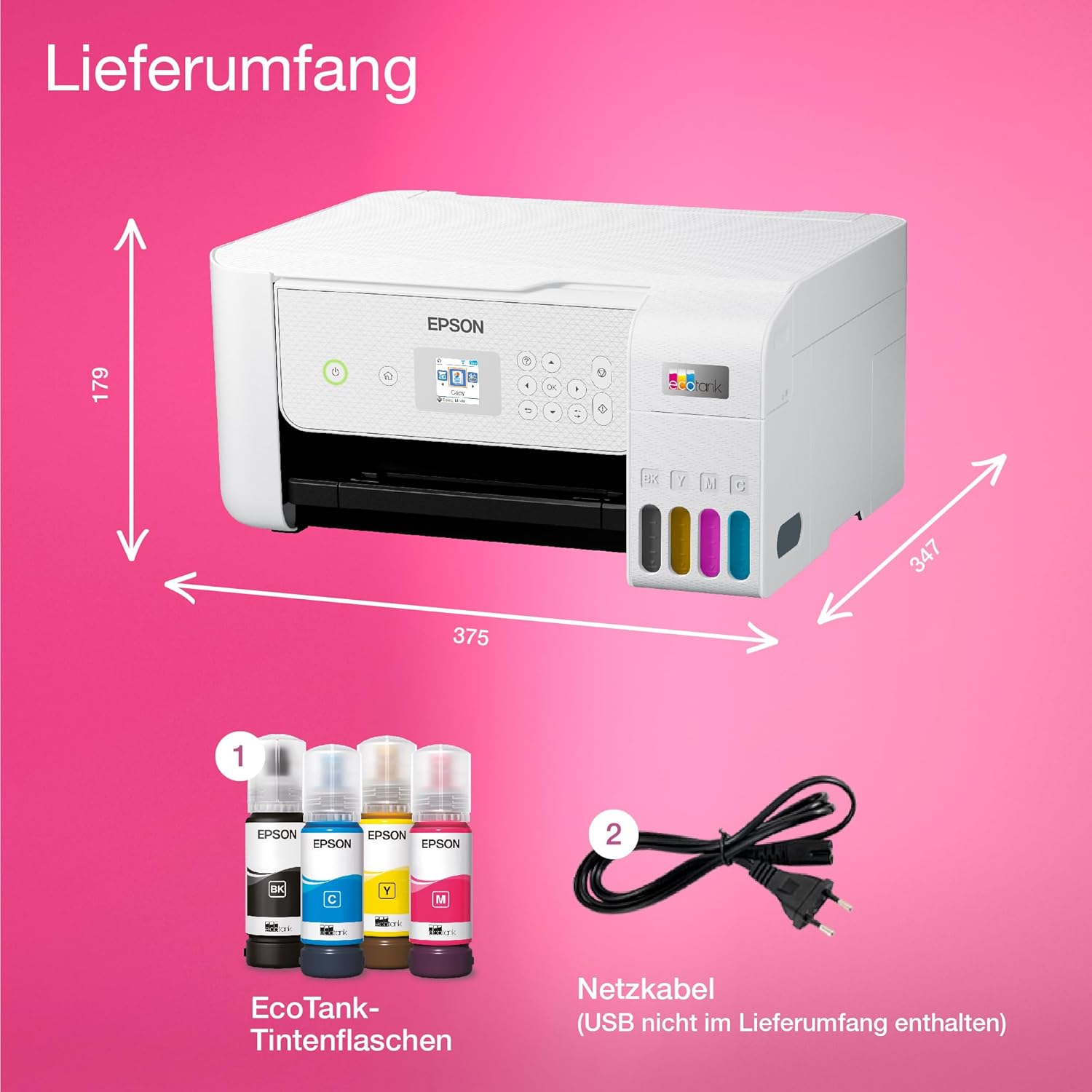 Epson EcoTank ET-2826 A4-Multifunktions-Wi-Fi-Tintentankdrucker, mit einem im Lieferumfang enthaltenen Vorrat an Tinten bis zu 3 Jahren