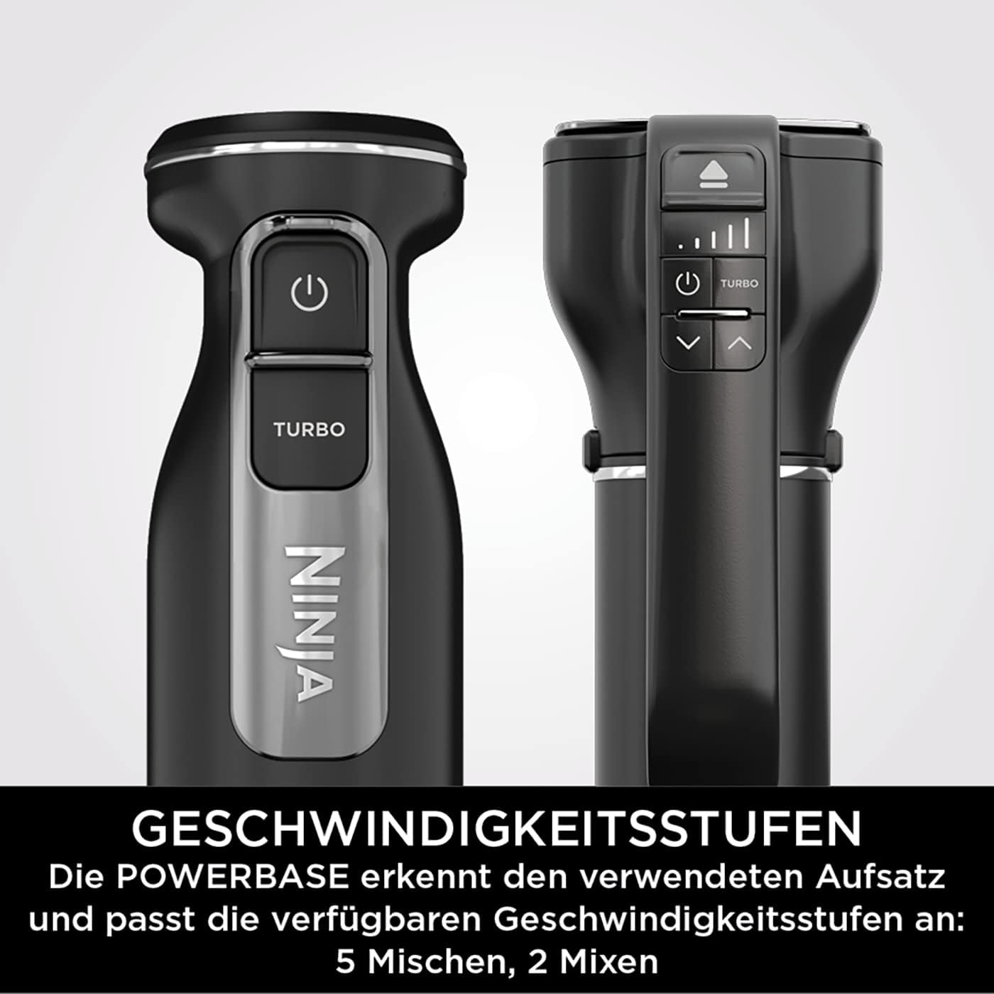 Ninja Foodi 3-in-1 Stabmixer, Handmixer & Zerkleinerer, Stufenweise Anlauf, 2 Misch- und 5 Rührgeschwindigkeiten zum Zerkleinern, Mischen, Kneten und mehr, spülmaschinenfest, 850W, Schwarz CI100EU