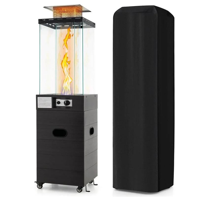 40,000 BTU Outdoor Propane Patio Heater with Tempered Glass Tube, Wheels & Cover, CSA Certified Stainless Steel Burner for Porch, Backyard