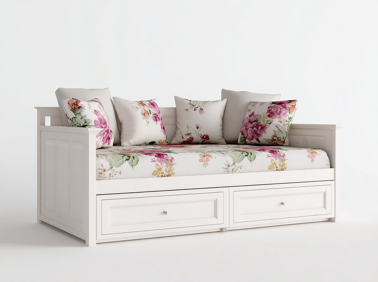 Schlafsofa-Holz-208 x 96 x 88 cm-Weiß-Landhausstil