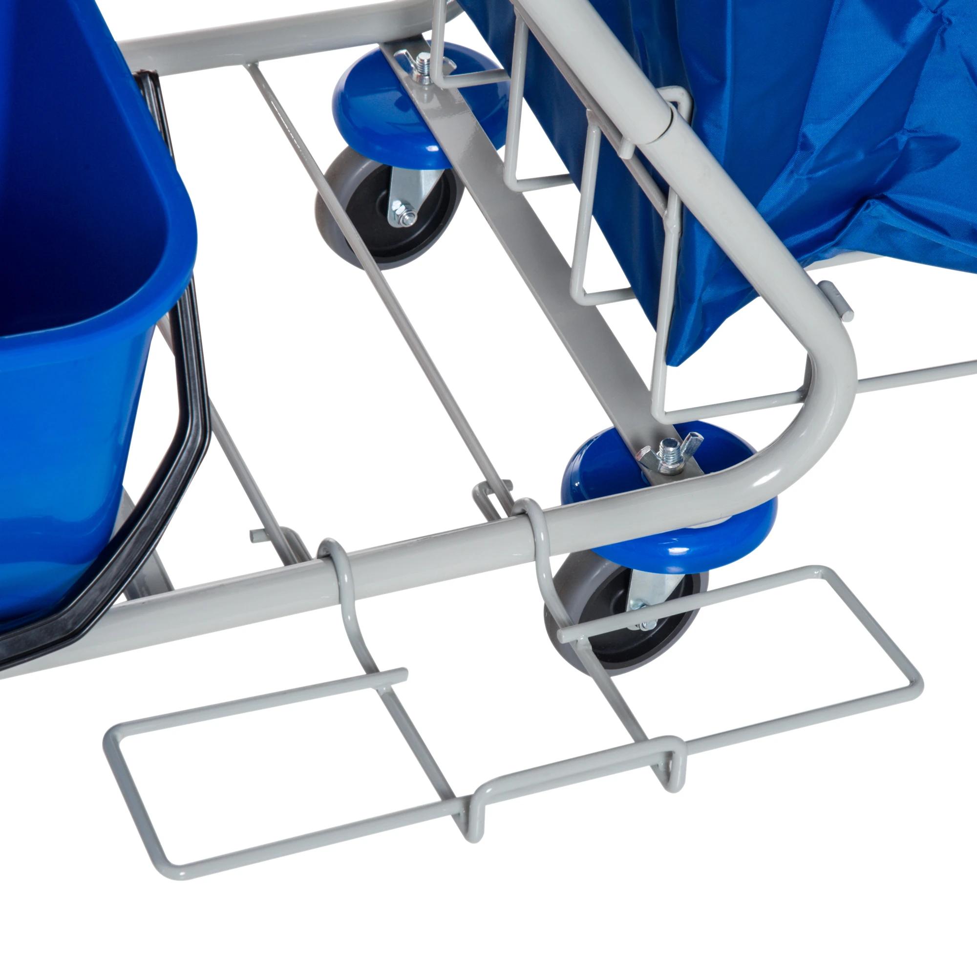 Schoonmaakwagen schoonmaaktrolley met wielen 4 verrijdbare emmers, dweilwagen, blauwe systeemwagen
