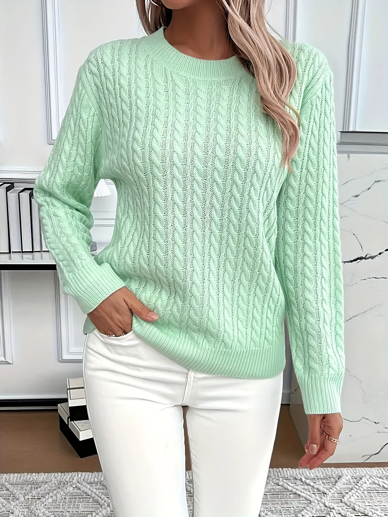 Strickpullover mit Zopfmuster f��r Damen �C Weicher und stilvoller Pullover f��r Fr��hling und Herbst
