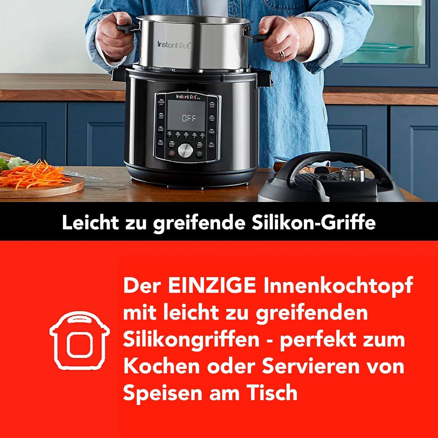 Instant Pot Pro 10-in-1-Elektro-Multikocher 1200 W, 5,7 L – Schnellkochtopf, Schongarer, Reiskocher, Dampfgarer, Sautierpfanne, Sterilisator, Joghurtbereiter, Sous Vide Gert – Schwarzer Edelstahl